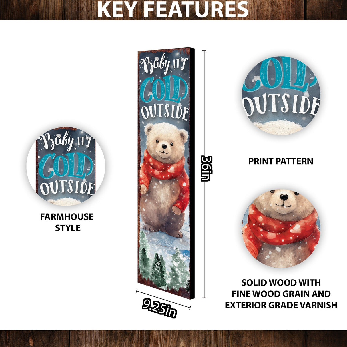 Celebrate Christmas with a 36in Baby Bear Merry Christmas Wooden Porch Sign - Front Porch Welcome & Christmas Wall Decor for Outdoor Indoor