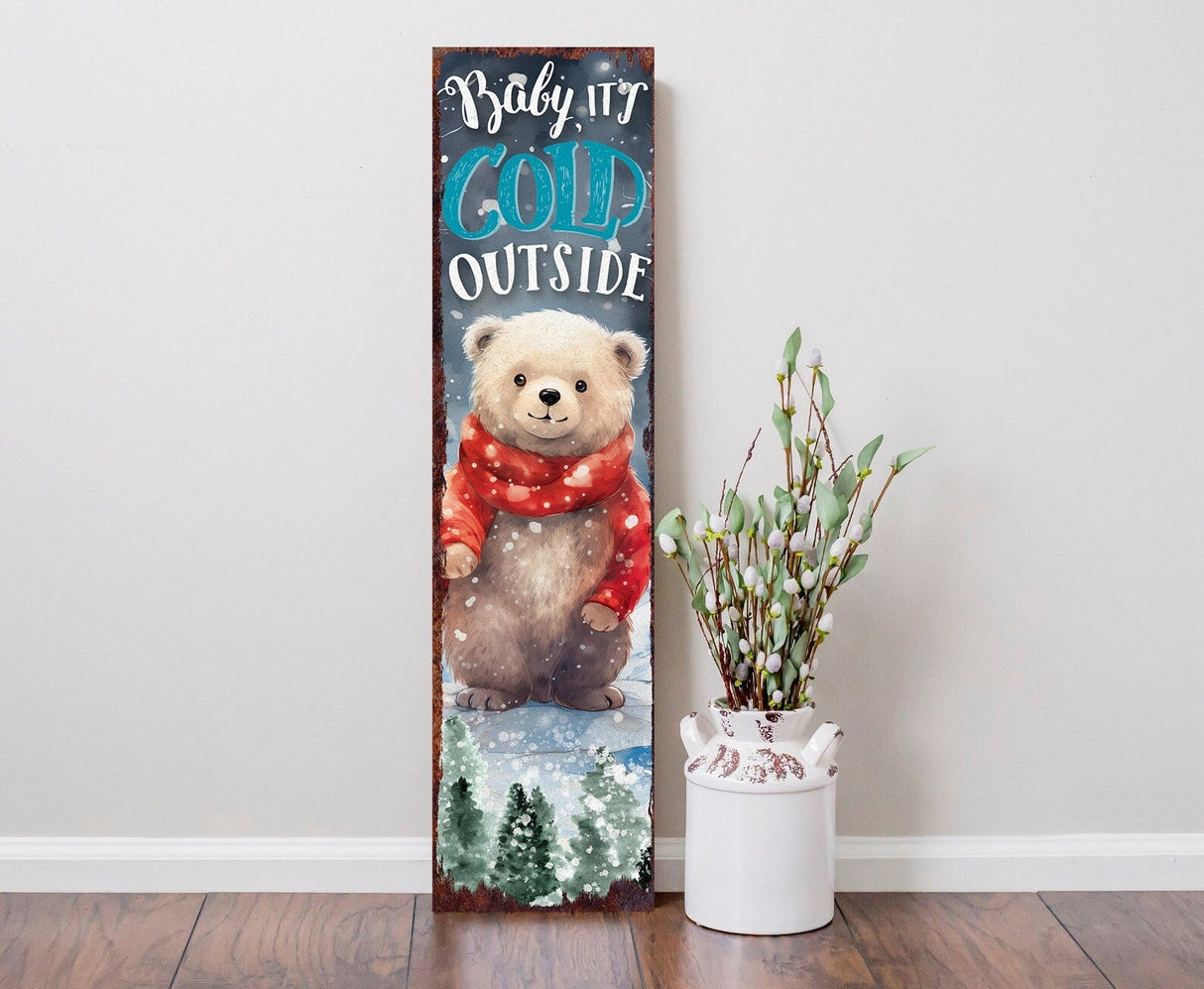 Celebrate Christmas with a 36in Baby Bear Merry Christmas Wooden Porch Sign - Front Porch Welcome & Christmas Wall Decor for Outdoor Indoor