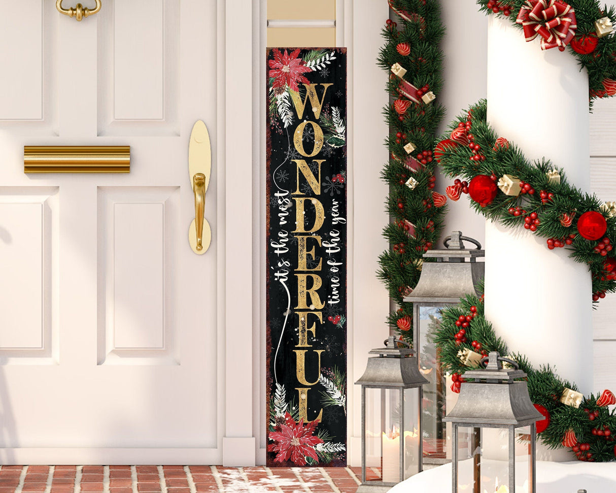 48in Rustic Farmhouse Christmas Porch Sign | 'It's The Most Wonderful Time of The Year' | Front Porch Welcome Sign | Holiday Entryway Decor