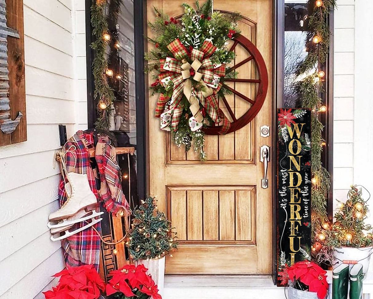 48in Rustic Farmhouse Christmas Porch Sign | 'It's The Most Wonderful Time of The Year' | Front Porch Welcome Sign | Holiday Entryway Decor