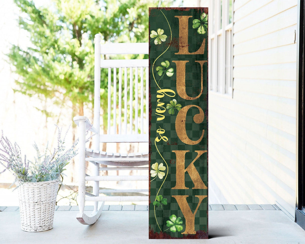 36-Inch Rustic Modern Farmhouse Entryway St. Patrick's Day 'So Very Lucky' Sign for Front Porch, Green St.Patrick's Decor for Front Door
