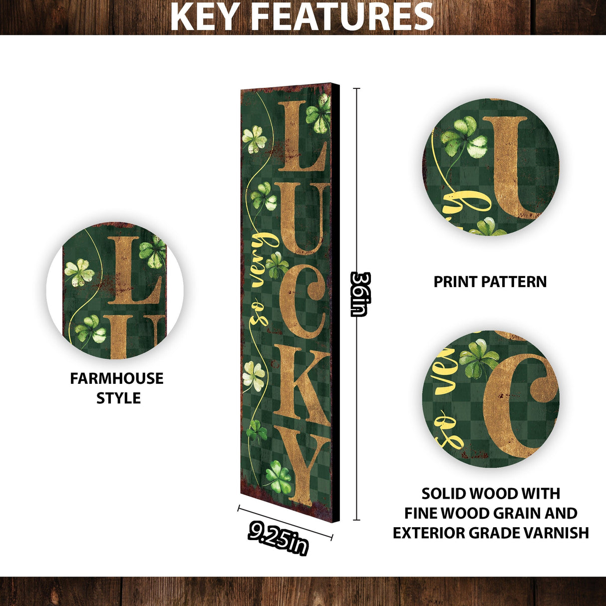 36-Inch Rustic Modern Farmhouse Entryway St. Patrick's Day 'So Very Lucky' Sign for Front Porch, Green St.Patrick's Decor for Front Door
