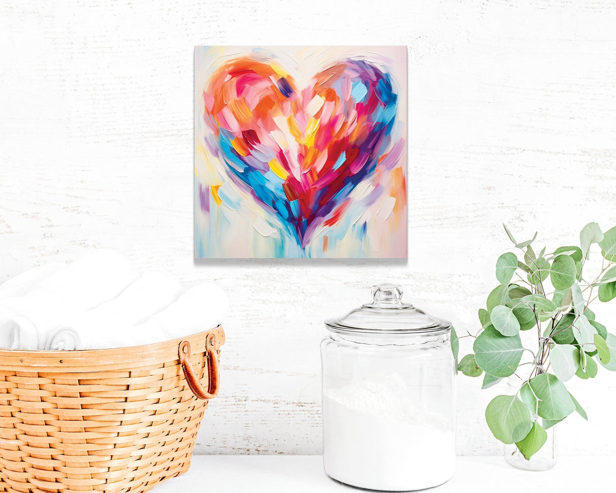 12in Oil Painting Style of a Colorful Heart Valentine__ Day UV Print Wall Canvas, Wall Canvas Printing, Living Room Decor