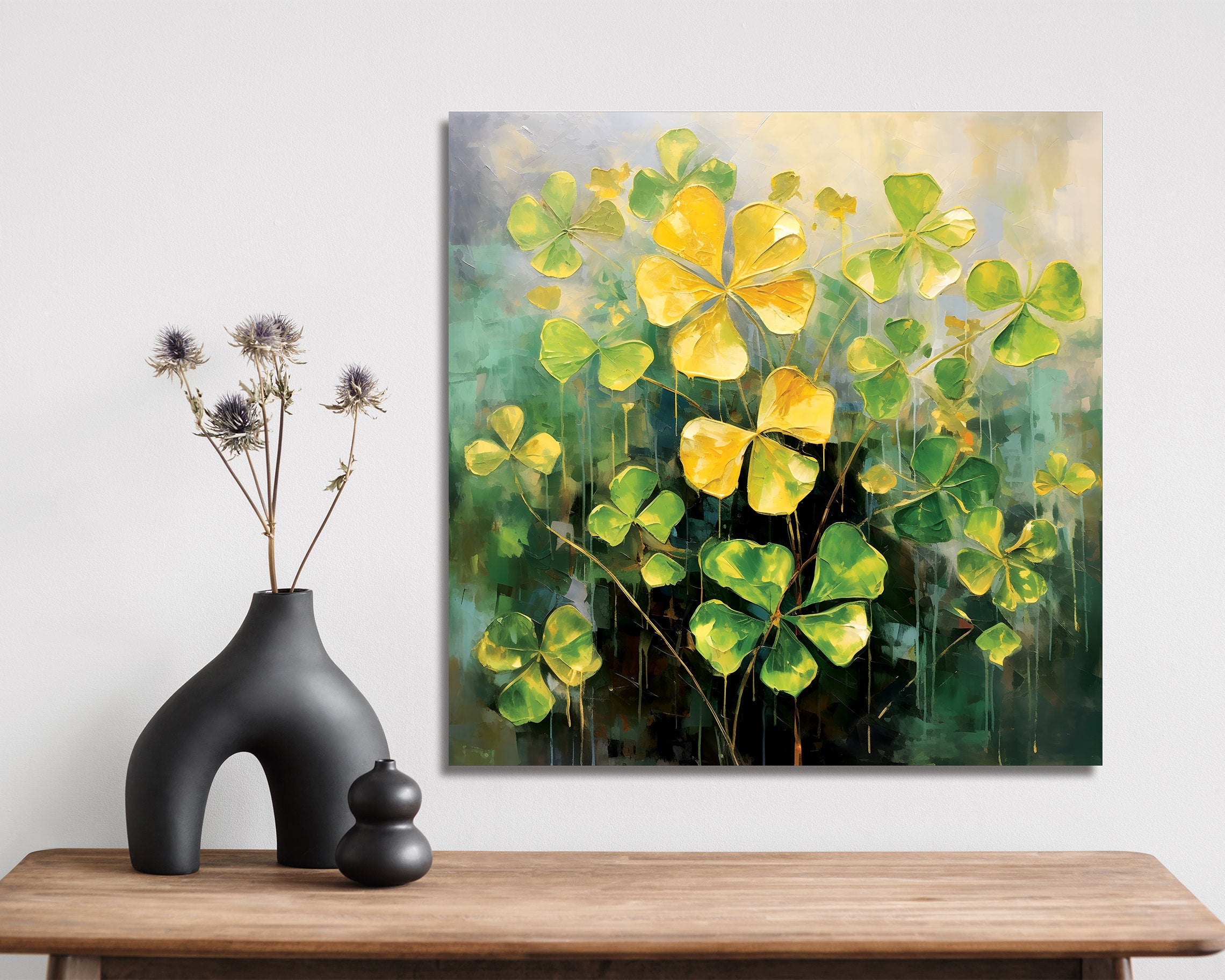 12-Inch-Oil-Painting-Style-of-a-Colorful-Shamrock-Modern-Farmhouse-Canvas-UV-Print-Wall-Art,-St.Patrick's-Day-Wall-Decor-Living-Room-Decor-