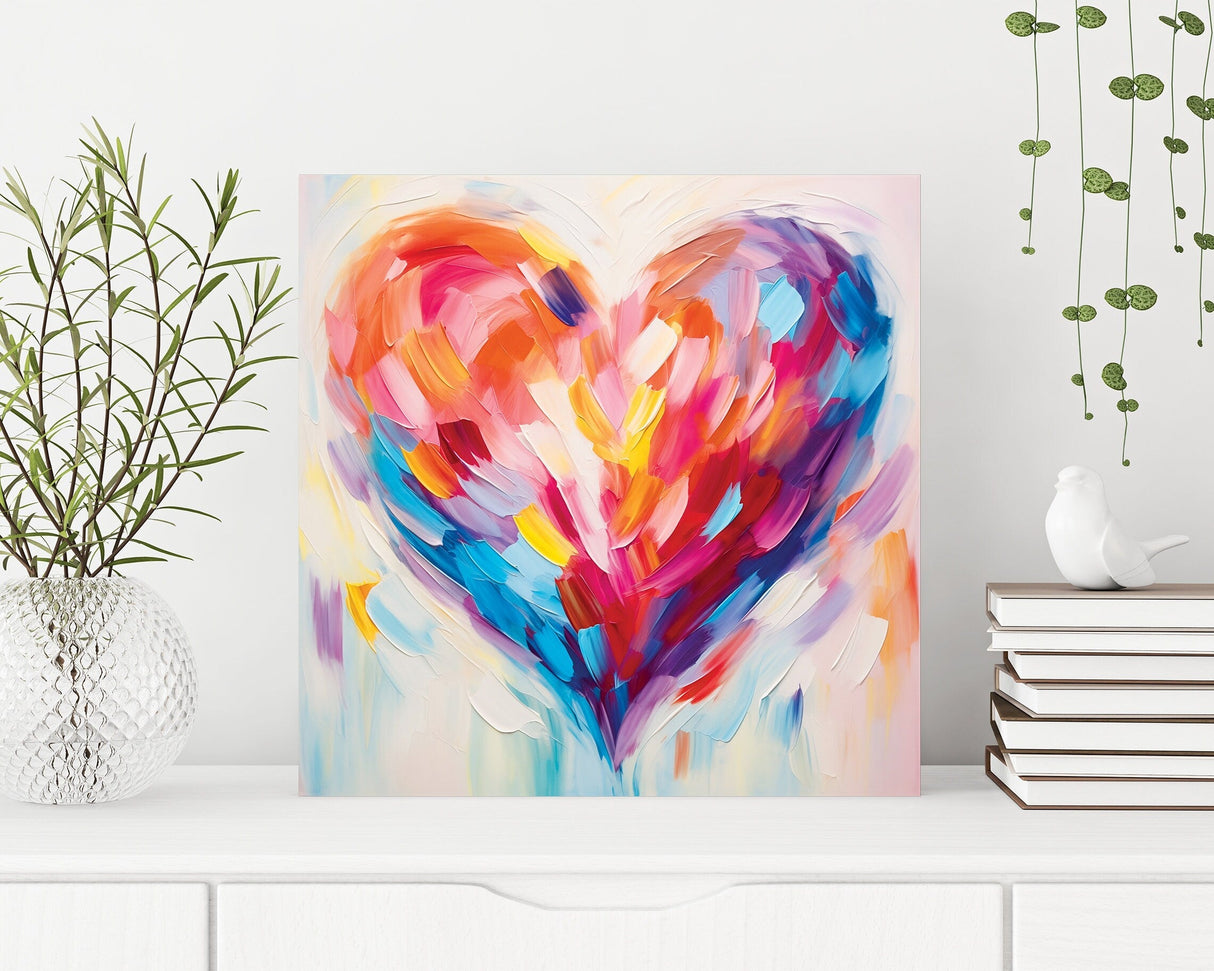 12in Oil Painting Style of a Colorful Heart Valentine__ Day UV Print Wall Canvas, Wall Canvas Printing, Living Room Decor