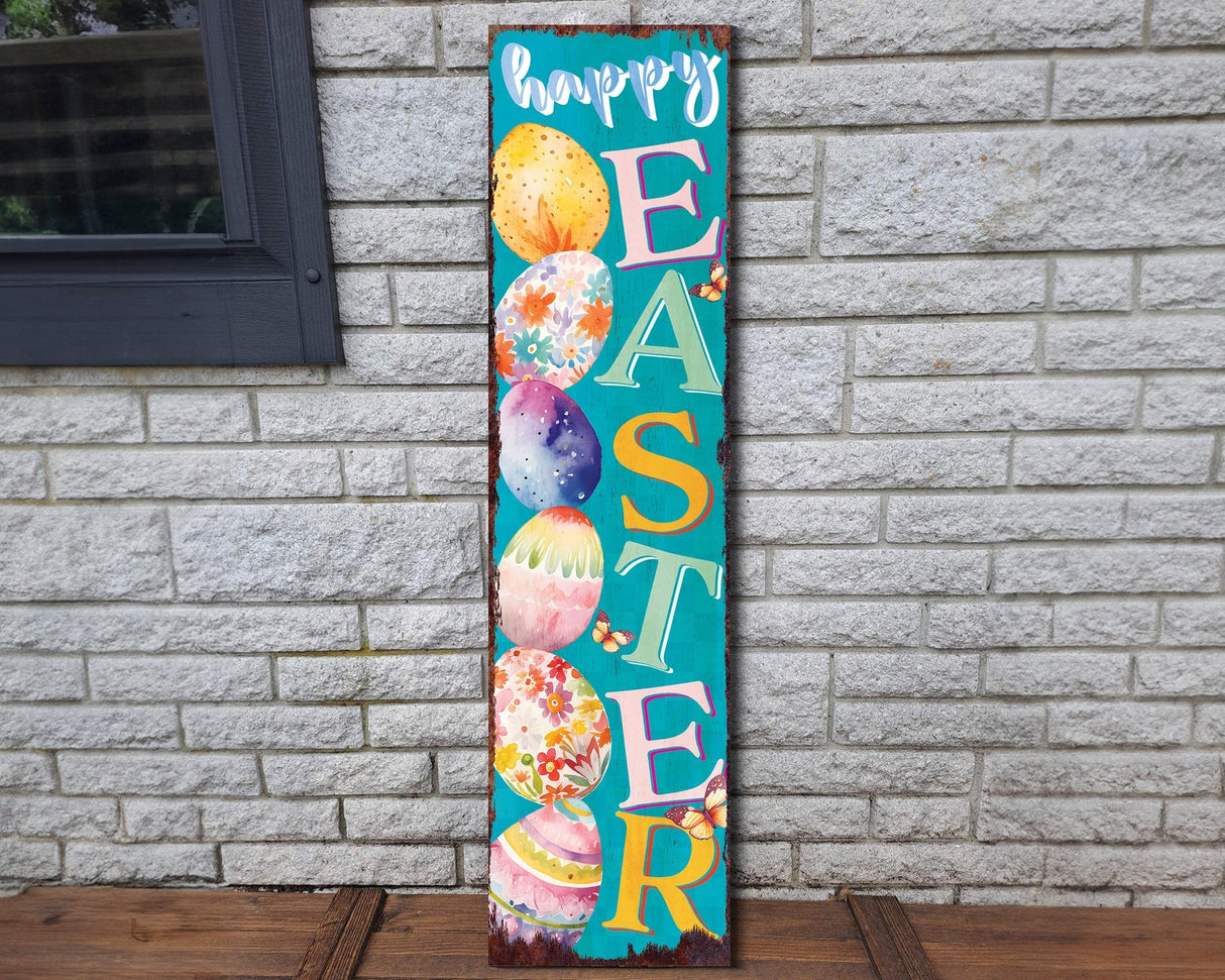 36in Rustic Modern Farmhouse 'Happy Easter' Sign for Front Porch | Easter Outdoor Decor for Front Door
