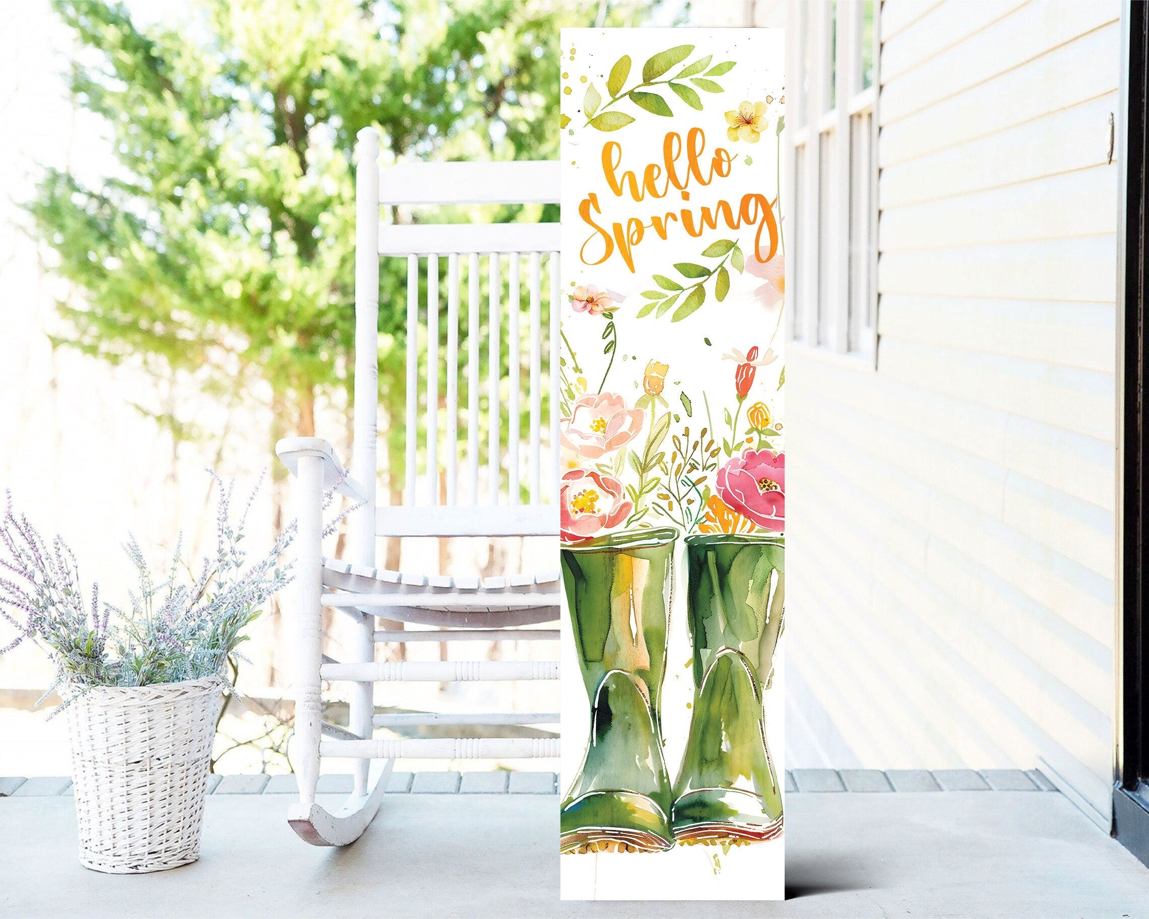 36-Inch-'Hello-Spring'-Wooden-Porch-Sign-with-Rain-Boot-&-Floral-Design-