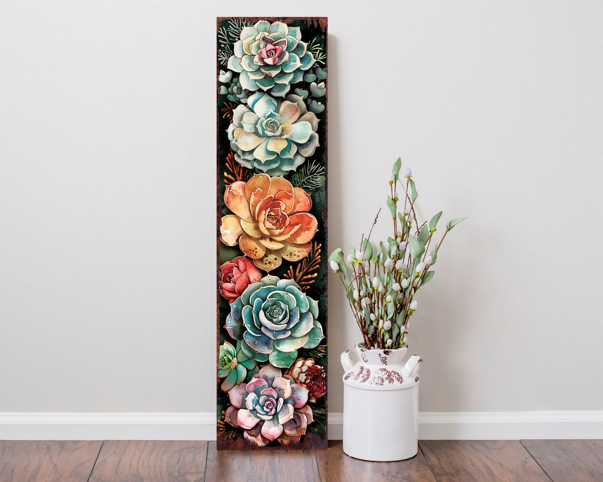 36InSpring Porch Sign with Succulent Design , Front Door Porch Decor, Rustic Farmhouse Outdoor Entryway Display Board
