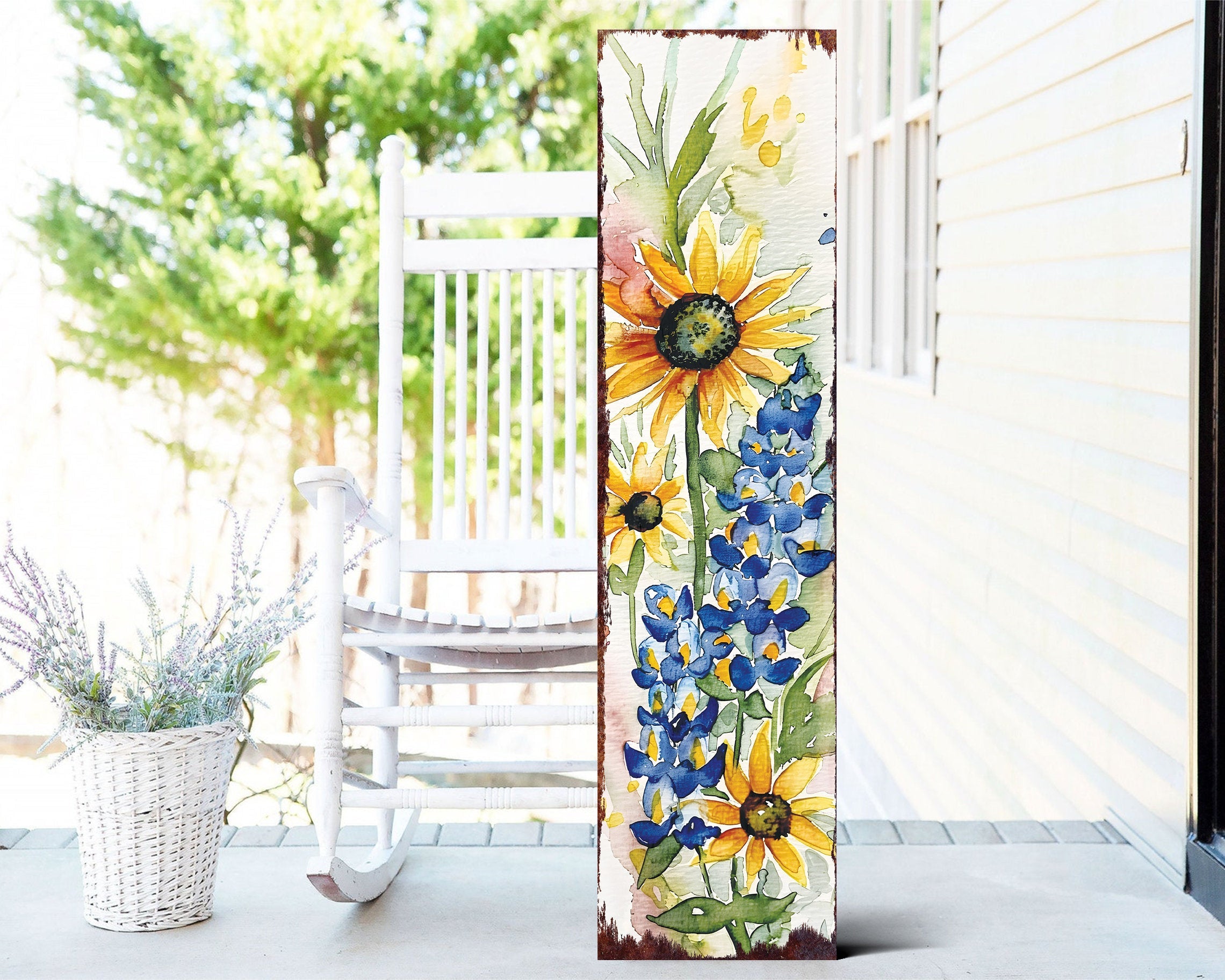 36-Inch-Spring-Paint-Watercolor-Wildflowers-Wooden-Porch-Sign-