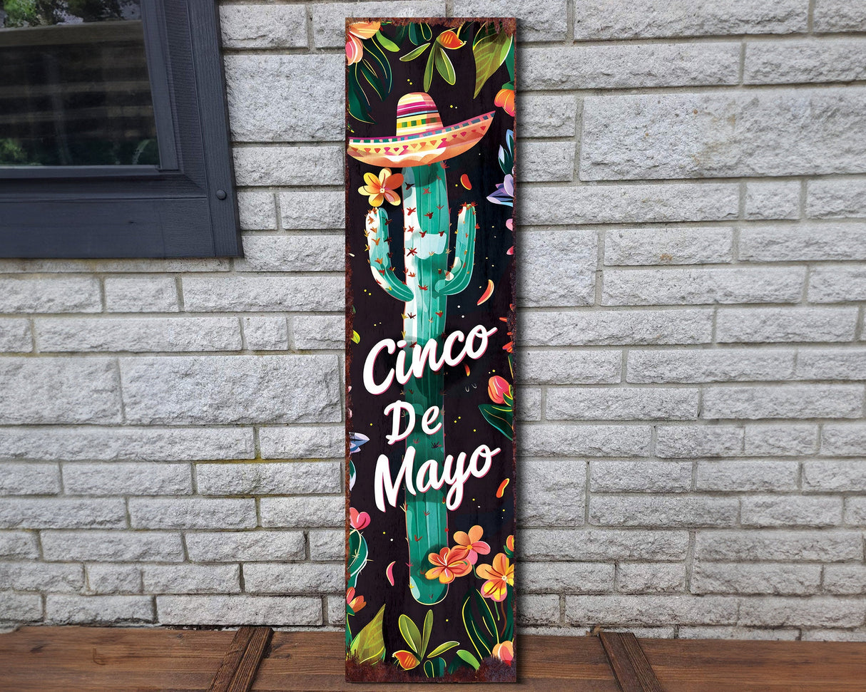 36in Cinco De Mayo Wooden Porch Sign | UV Print | Front Door Decor | Rustic Farmhouse Outdoor Entryway | Mexican Holiday Decor