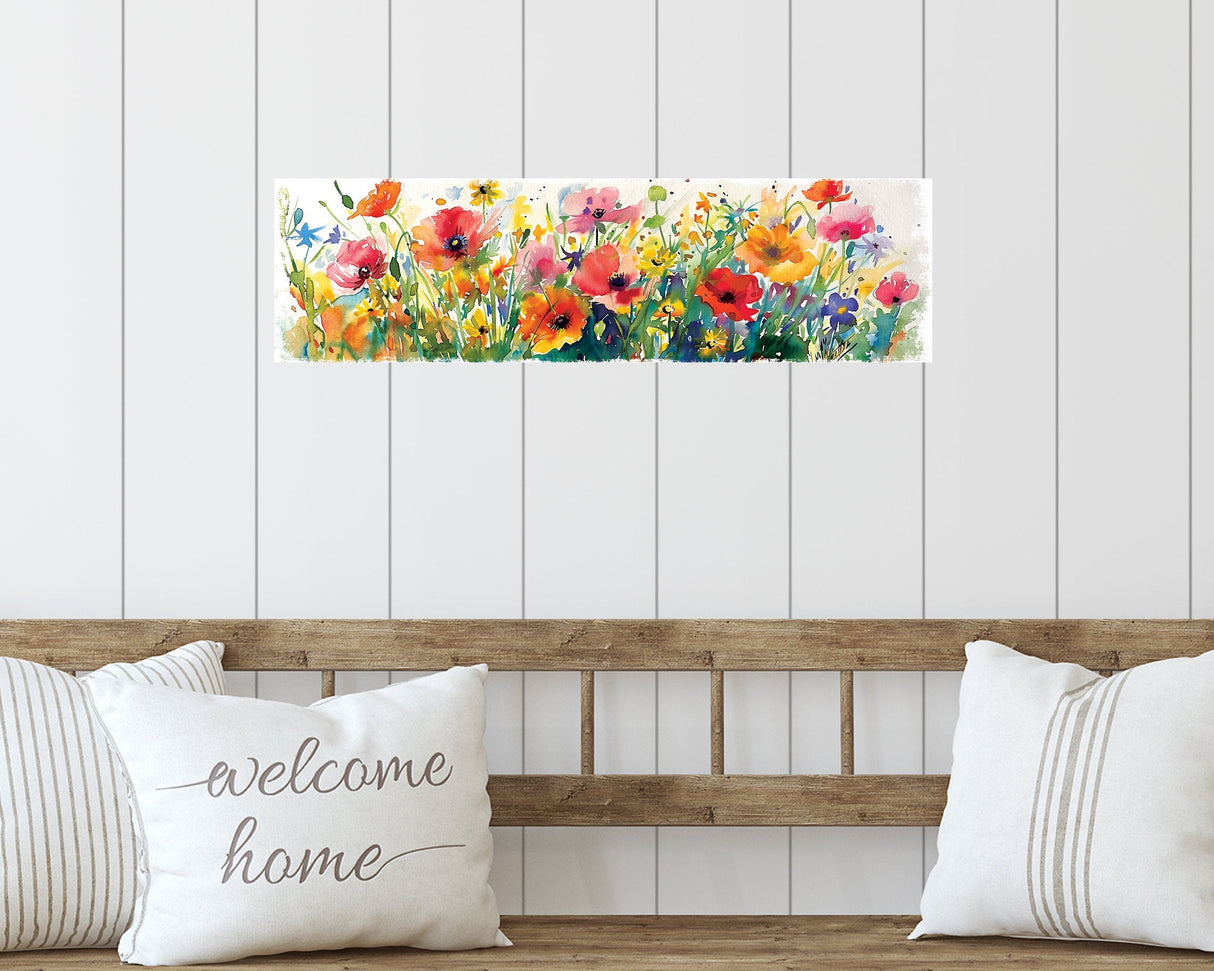 32in Spring Watercolor Style Wildflower Wall Sign | Perfect for Living Room, Entryway, Mantle, Kitchen, Porch, Wall Plaque