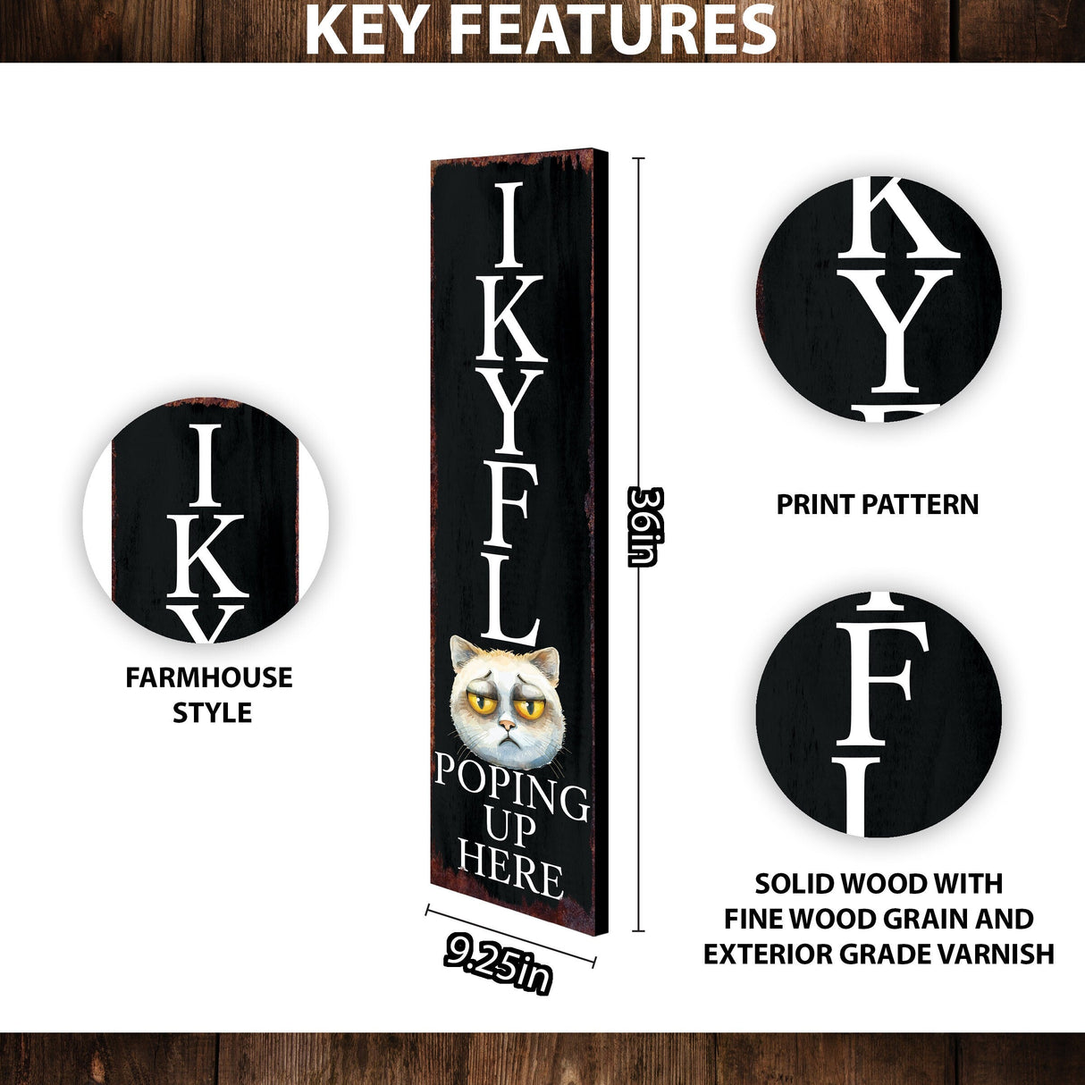36-Inch Everyday Humor IKYFL Kitty Porch Sign | Front Door Wall Decor | Rustic Farmhouse Outdoor Entryway Display Board