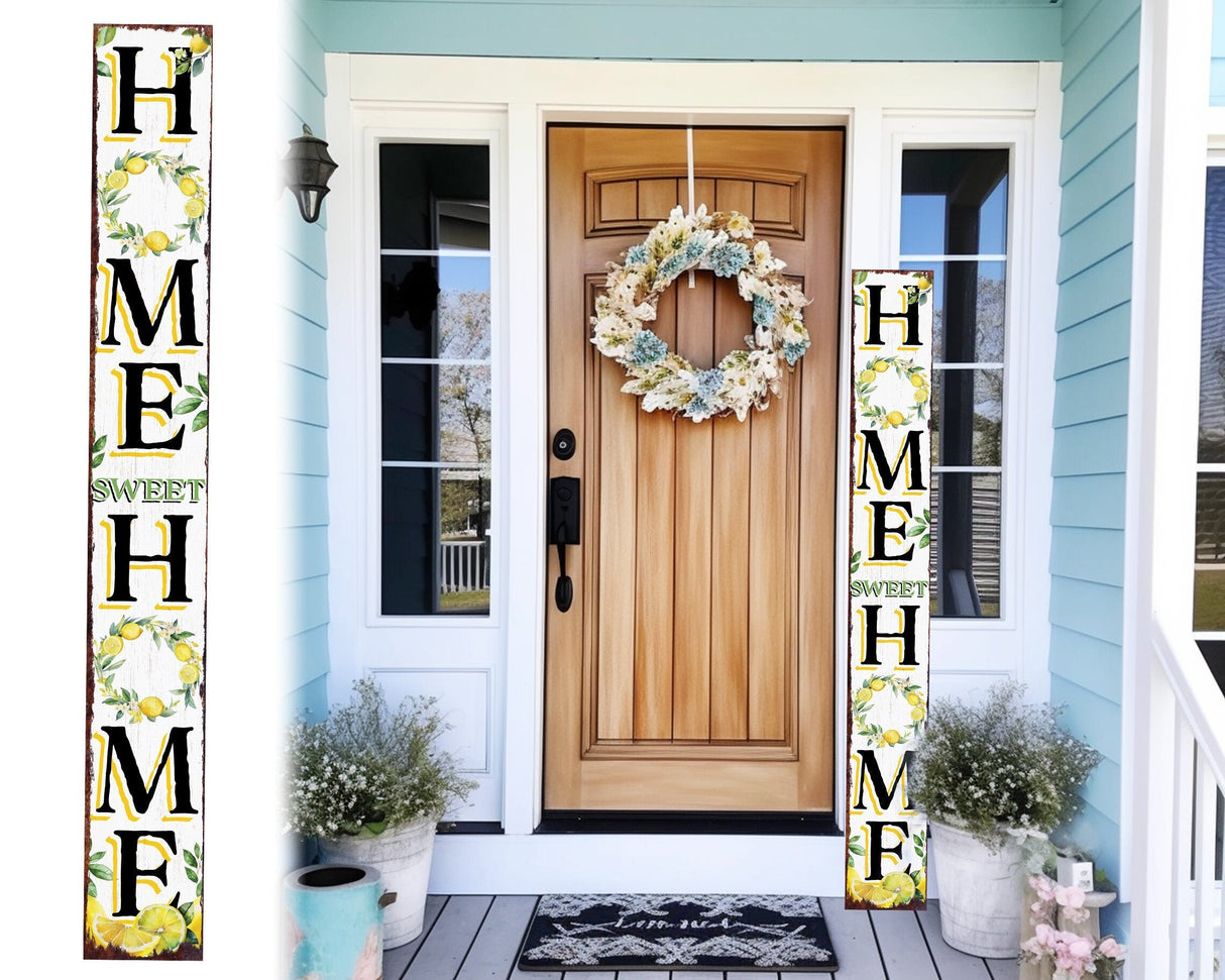 72in Lemon Summer Home Sweet Home Porch Sign | Rustic Wooden Front Door Decor | Outdoor Farmhouse Patio Display Board