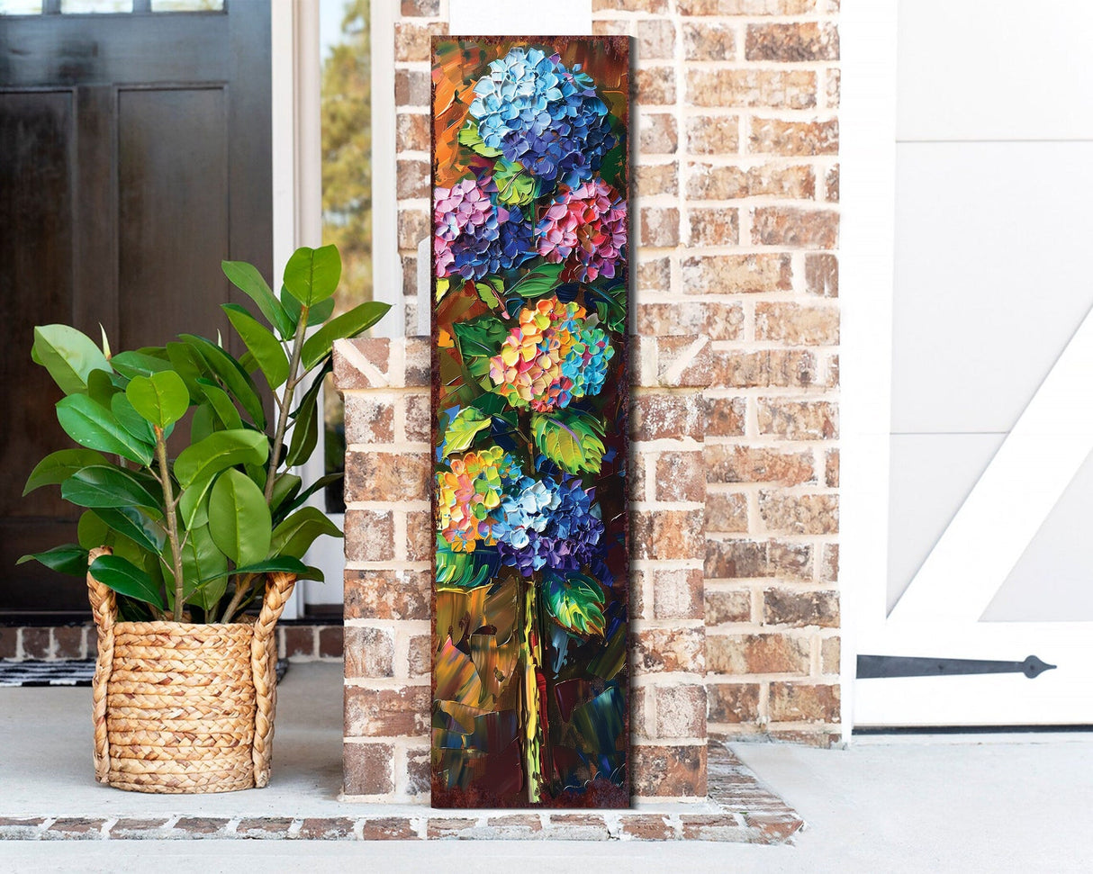 36in Oil Paint Style Hydrangeas Spring Porch Sign | UV Print | Floral Home Decor | Perfect for Living Room, Entryway, Mantle, Porch