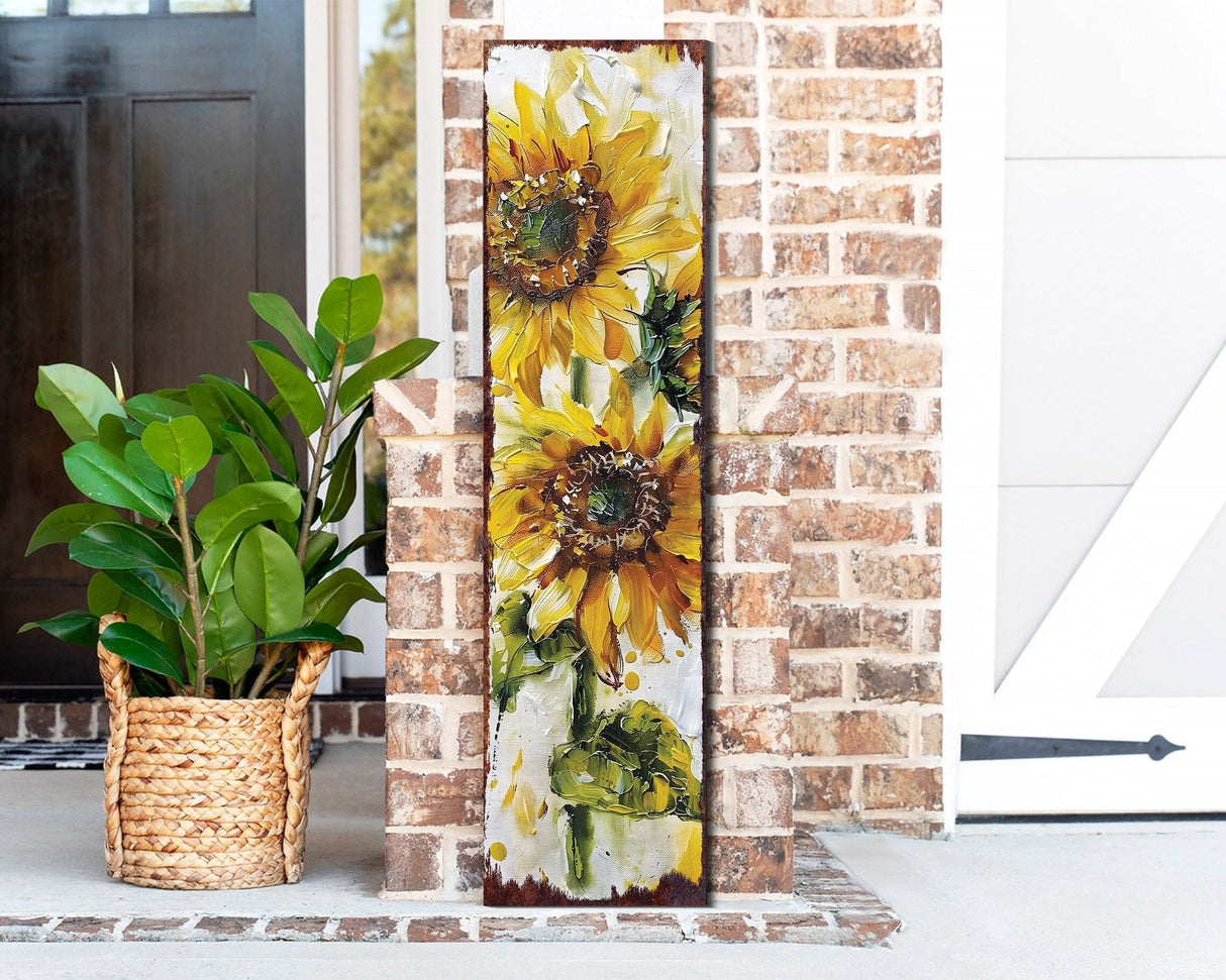 36-inch Summer Oil Sunflower Porch Sign | Rustic Farmhouse Decor for Door, Wall, Outdoor Entryway Foyer Decor | UV Protected & Sealed