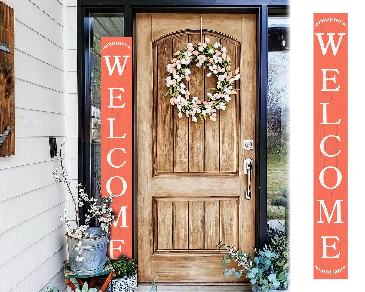 72in Coral Outdoor Welcome Sign | Rustic Sign | Front Door, Entryway Decor | Foldable, Portable | UV Protected & Sealed