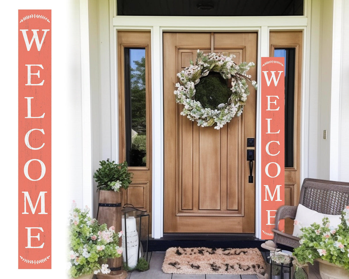 72in Coral Outdoor Welcome Sign | Rustic Sign | Front Door, Entryway Decor | Foldable, Portable | UV Protected & Sealed