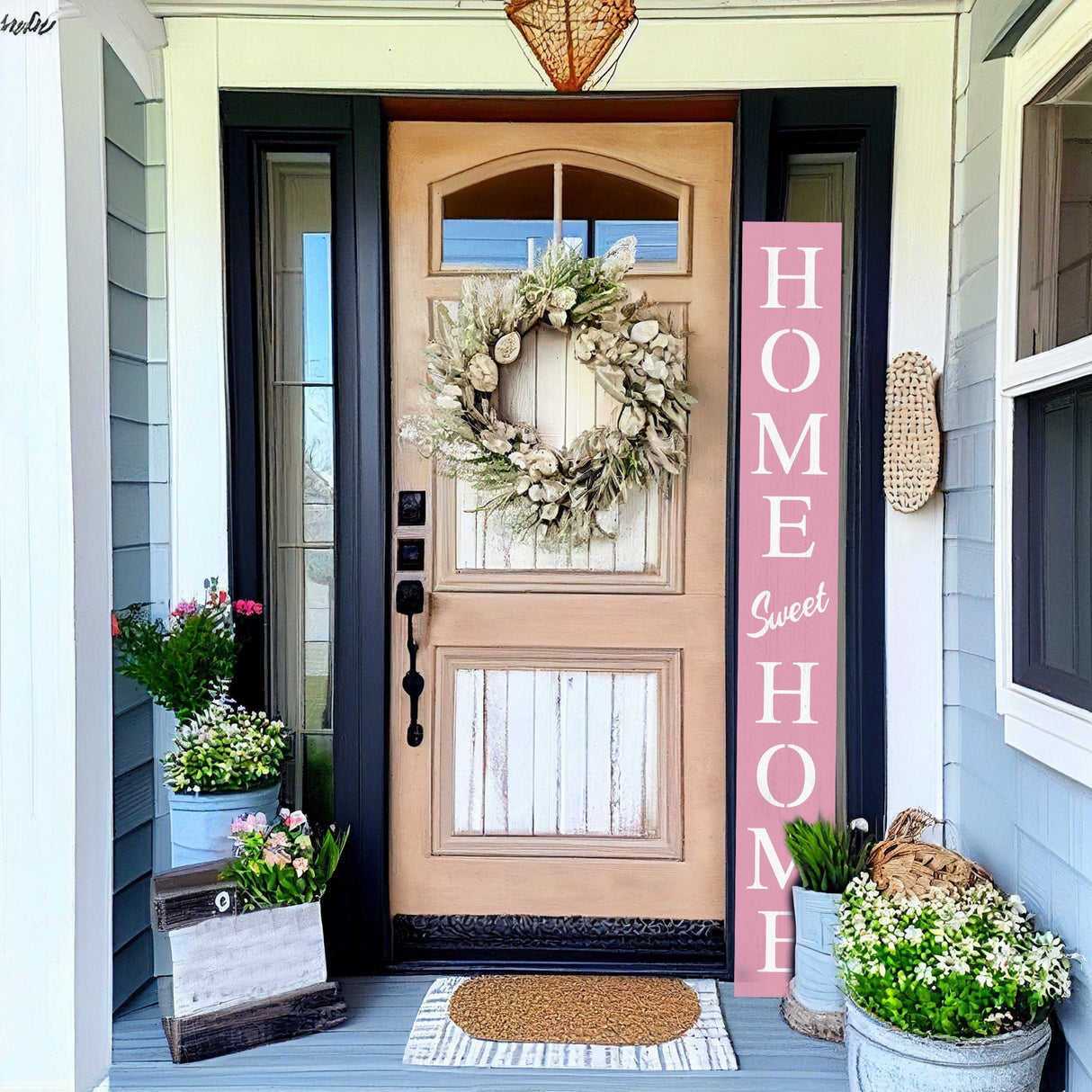 72in Pink Home Sweet Home Sign | Rustic Wood Front Door Decor | Farmhouse Porch Sign Decorations | Patio Decor | Wooden Decor