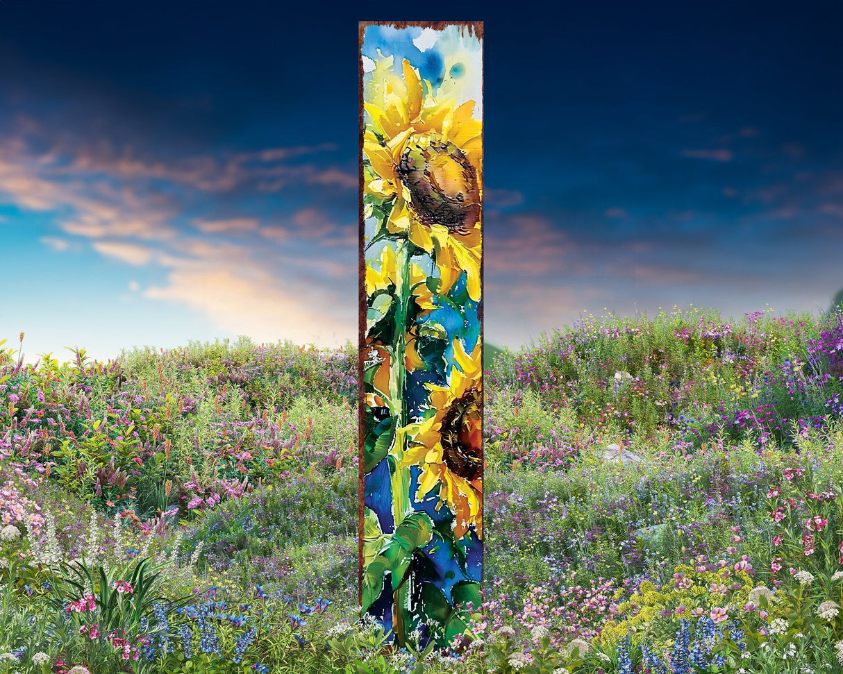 42in Summer Garden Stake - Oil Paint Style Sunflowers Decor - Ideal for Outdoor, Yard, and Garden Decorations