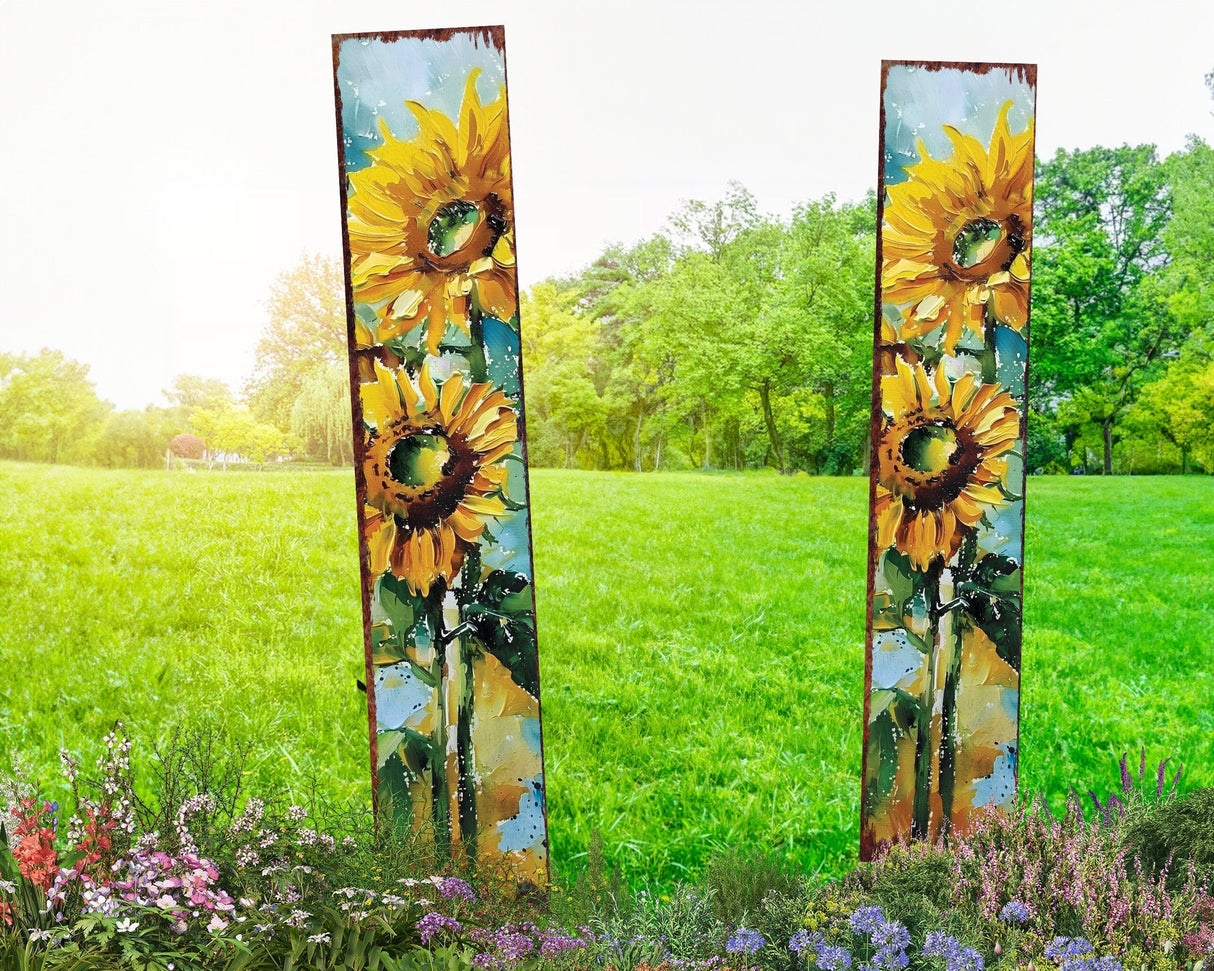 42in Summer Garden Stake - Oil Paint Style Sunflower Decor Plaque - Ideal for Outdoor, Yard, and Garden Decorations