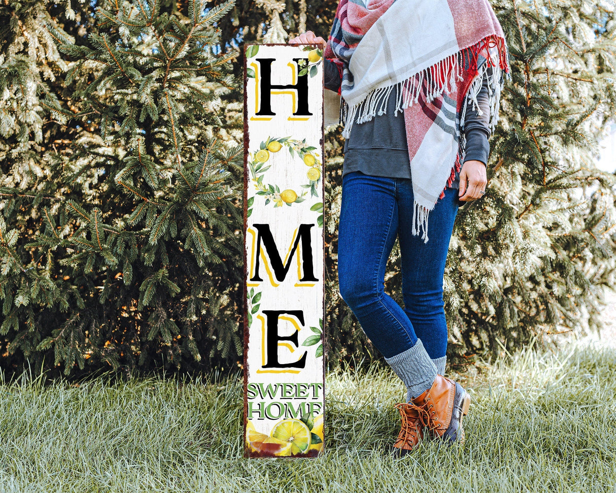 48in Lemon Summer Home Sweet Home Porch Sign | Rustic Wooden Front Door Decor | Outdoor Farmhouse Patio Display Board