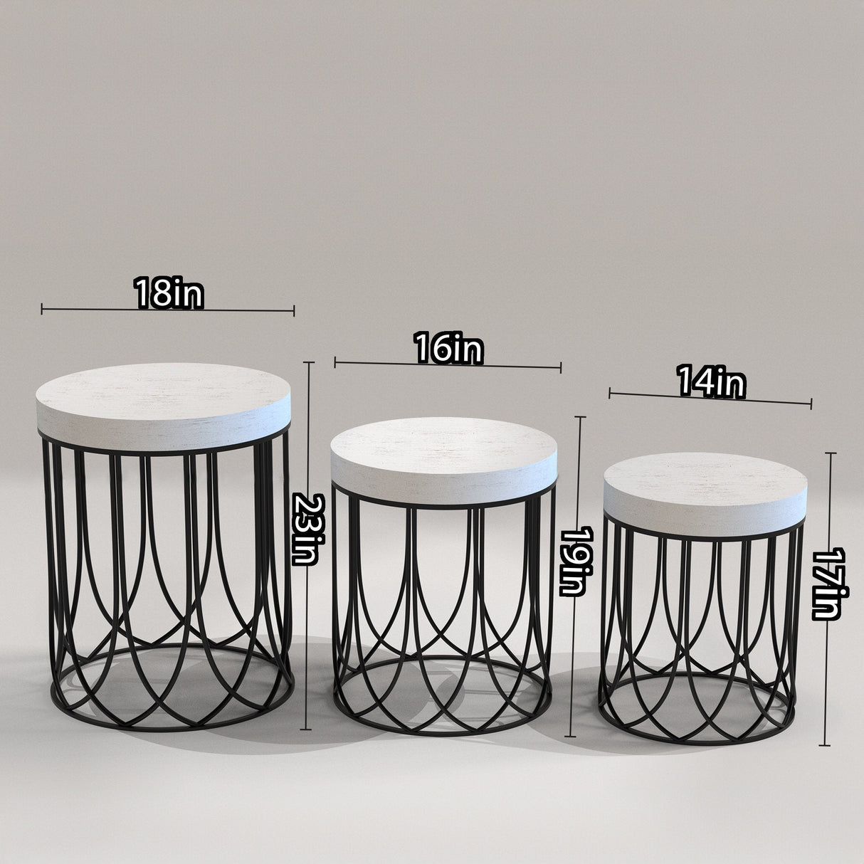 White Farmhouse Accent Table Set- 3 Piece Set