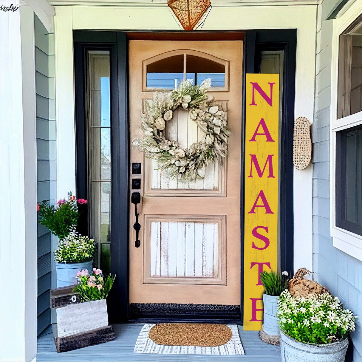 72in Yellow Outdoor Namaste Sign - UV Protected, Sealed, Foldable, Portable - Ideal for Front Door and Entryway Decor