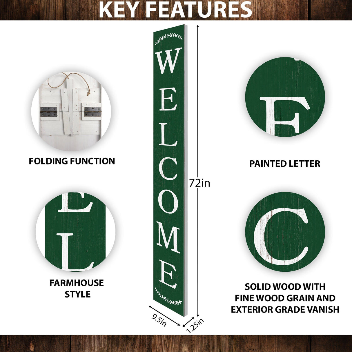 72in Jungle Green Outdoor Welcome Sign | Rustic Welcome Sign | Front Door, Entryway Decor | Foldable and Portable | UV Protected & Sealed
