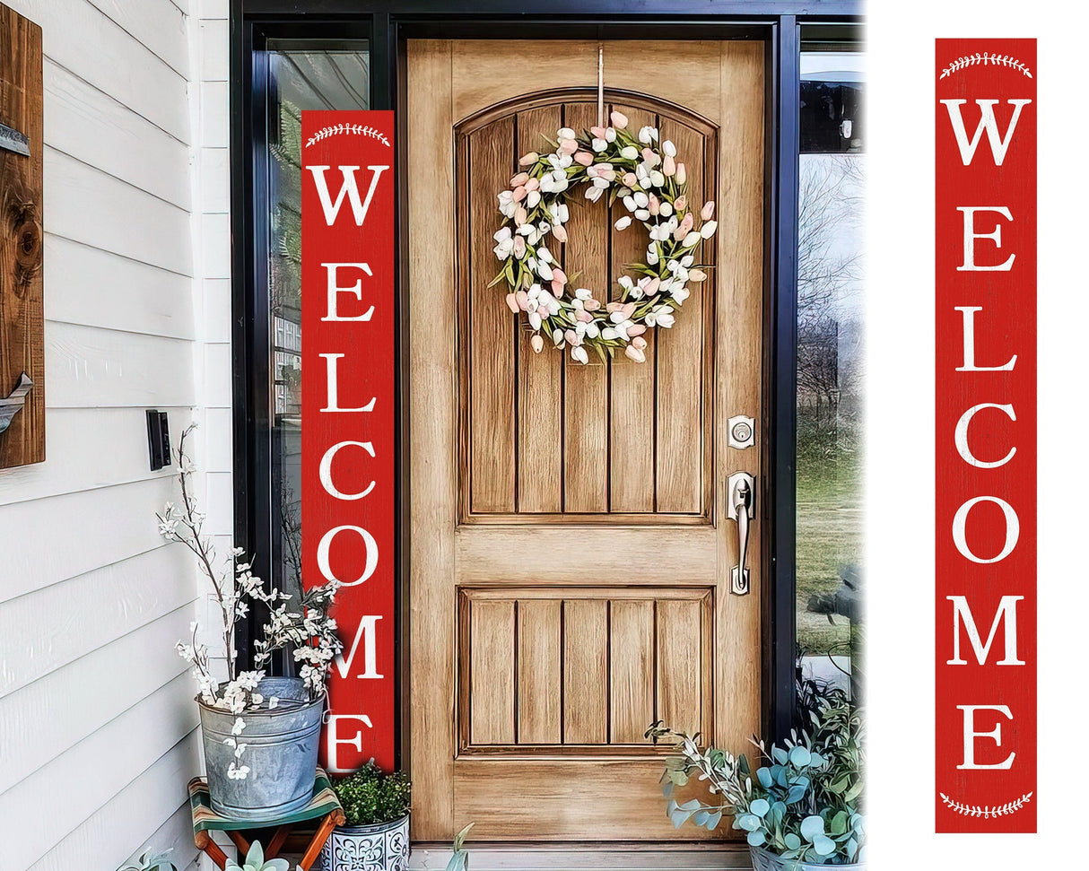 72in Red Outdoor Welcome Sign | Rustic Sign | Front Door, Entryway Decor | Foldable, Portable | UV Protected & Sealed