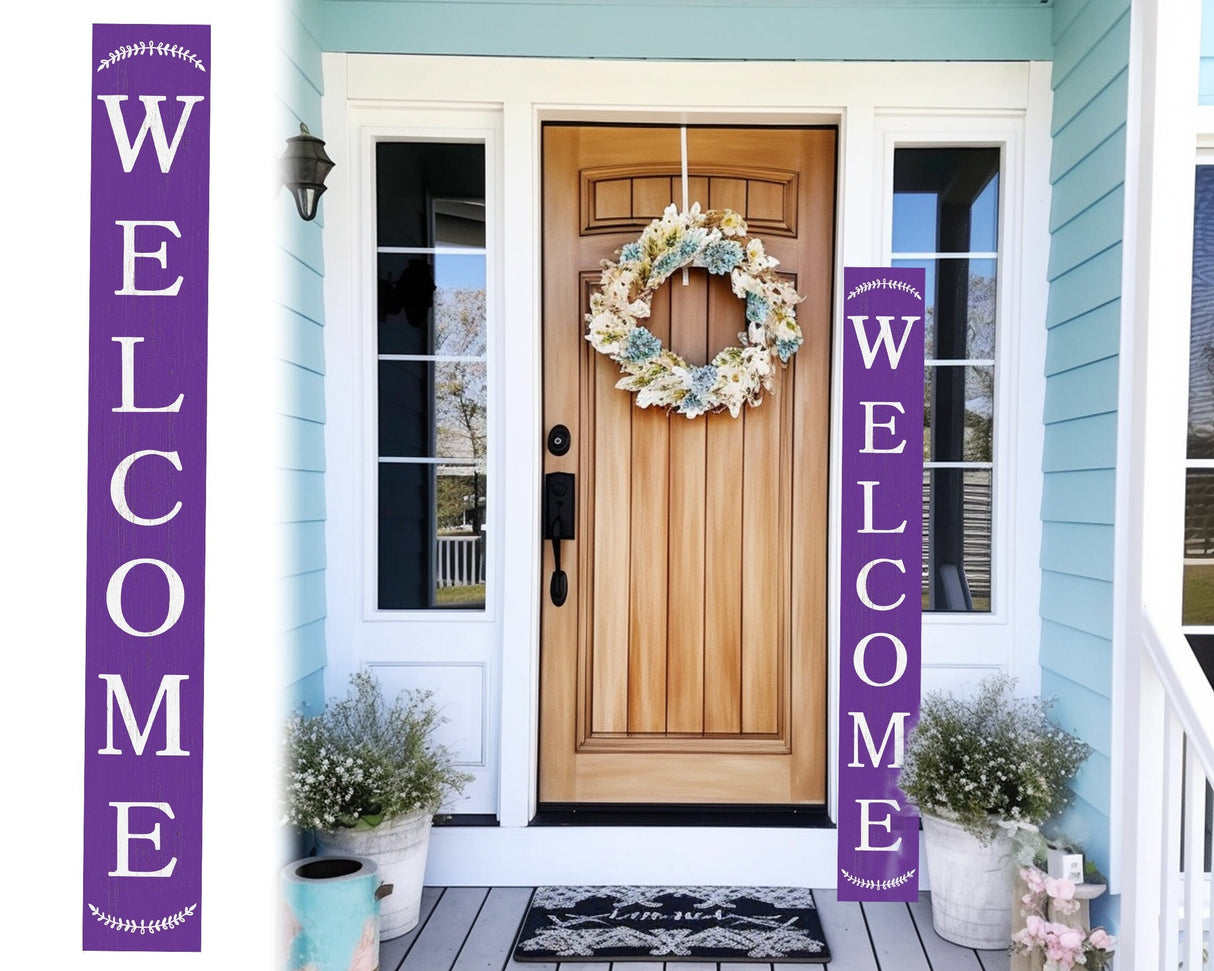 72in Violet Outdoor Welcome Sign | Rustic Sign | Front Door, Entryway Decor | Foldable, Portable | UV Protected & Sealed