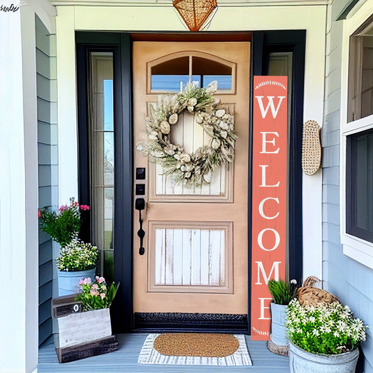 72in Coral Outdoor Welcome Sign | Rustic Sign | Front Door, Entryway Decor | Foldable, Portable | UV Protected & Sealed