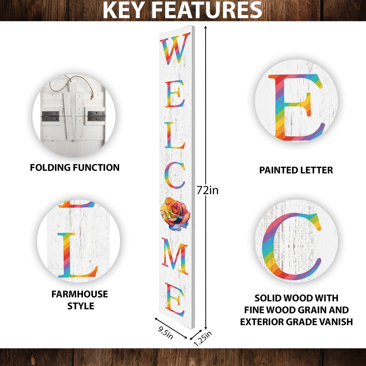 72-inch Pride LGBT White Outdoor Welcome Sign | Rustic Front Door Sign | Foldable and Portable | UV Protected and Sealed