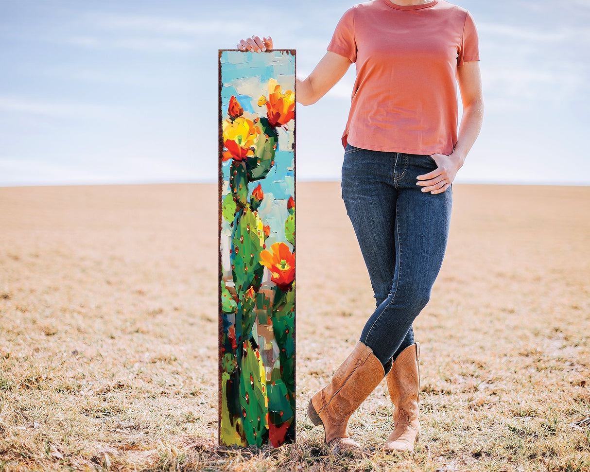 48in Summer Cactus Porch Sign - Rustic Farmhouse Decor - Oil Paint Style - Perfect for Door, Wall, Outdoor Entryway - UV Protected, Sealed