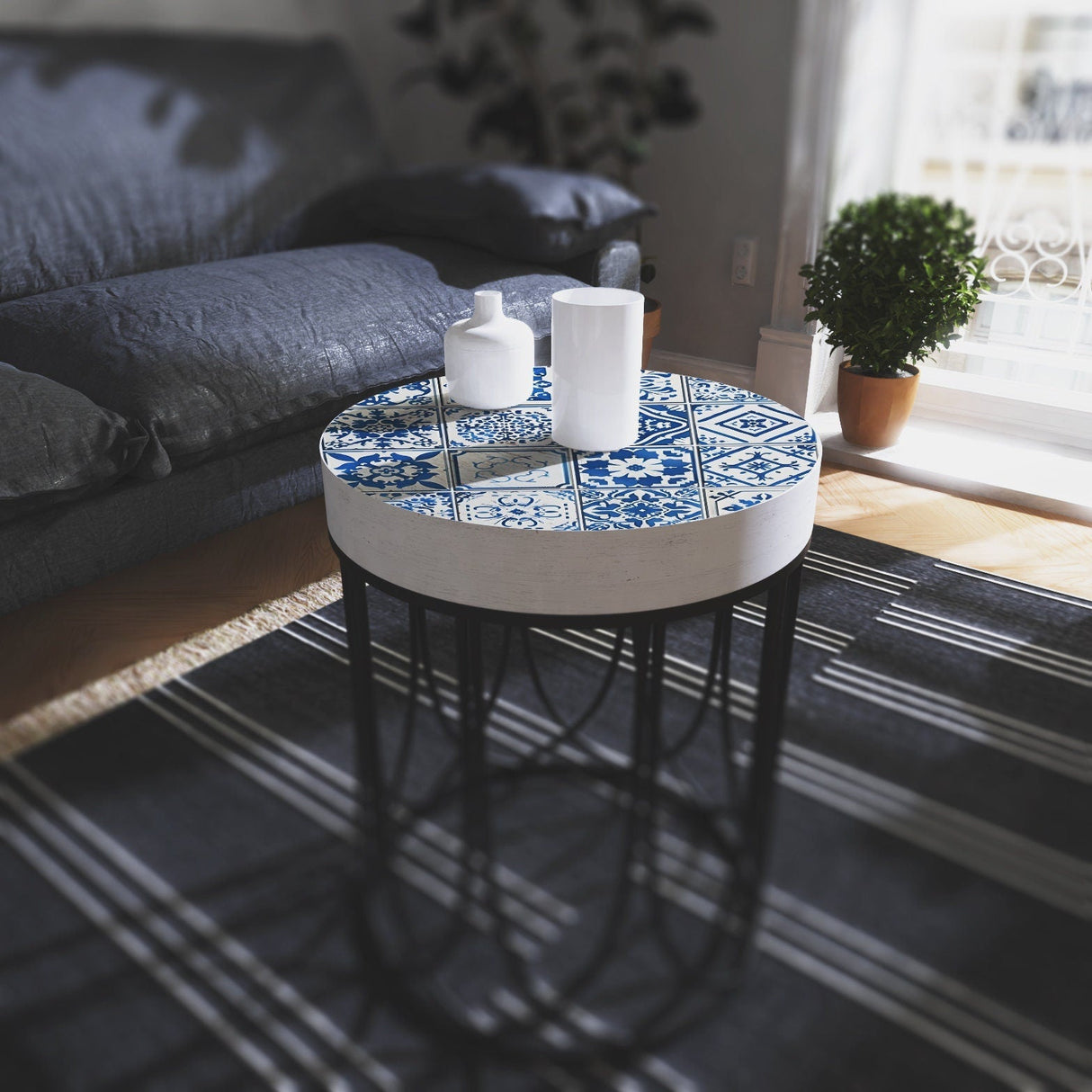 Moroccan Blue Patterned Tiles Accent Table