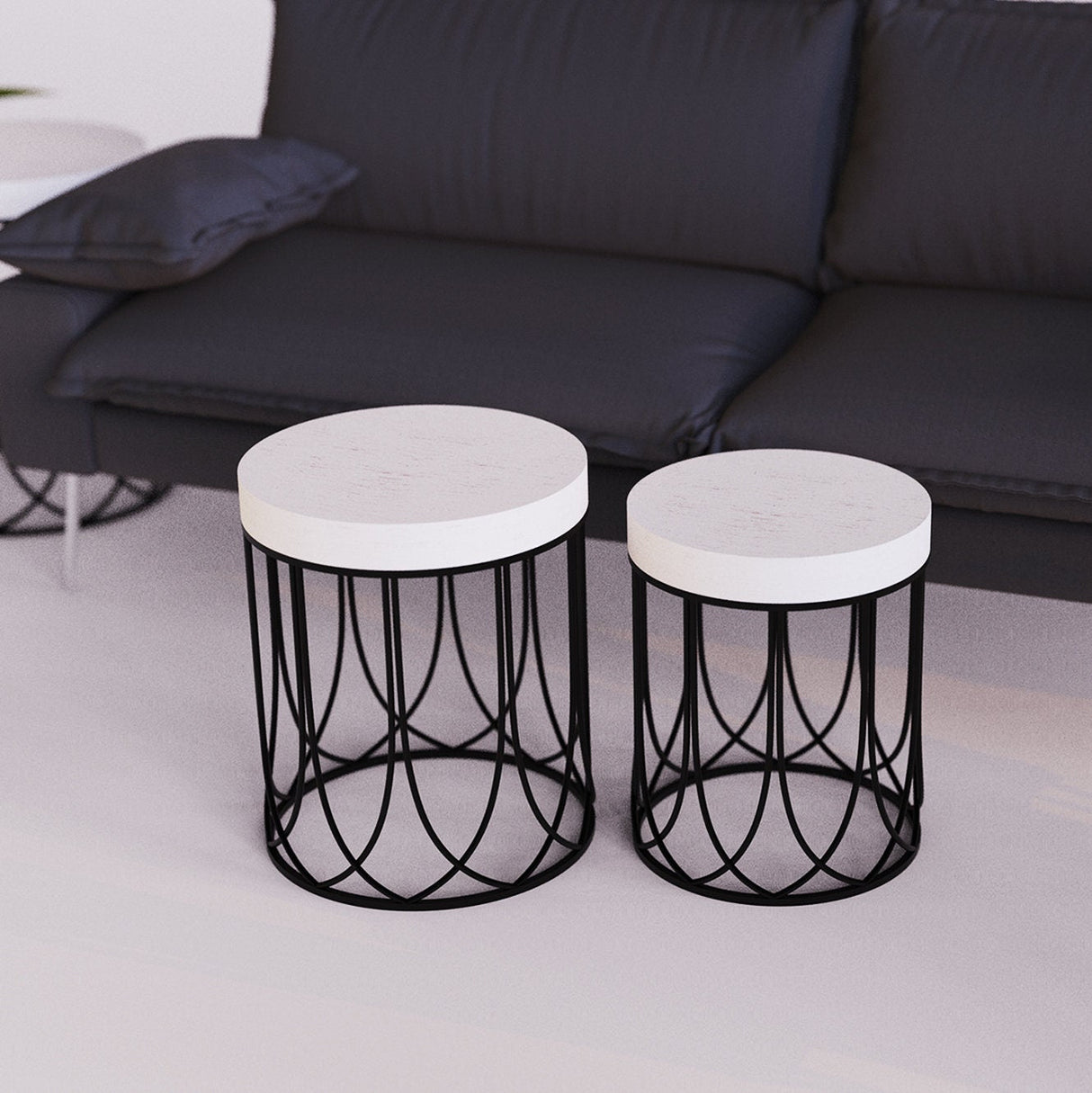 White Farmhouse Accent Table Set- 3 Piece Set