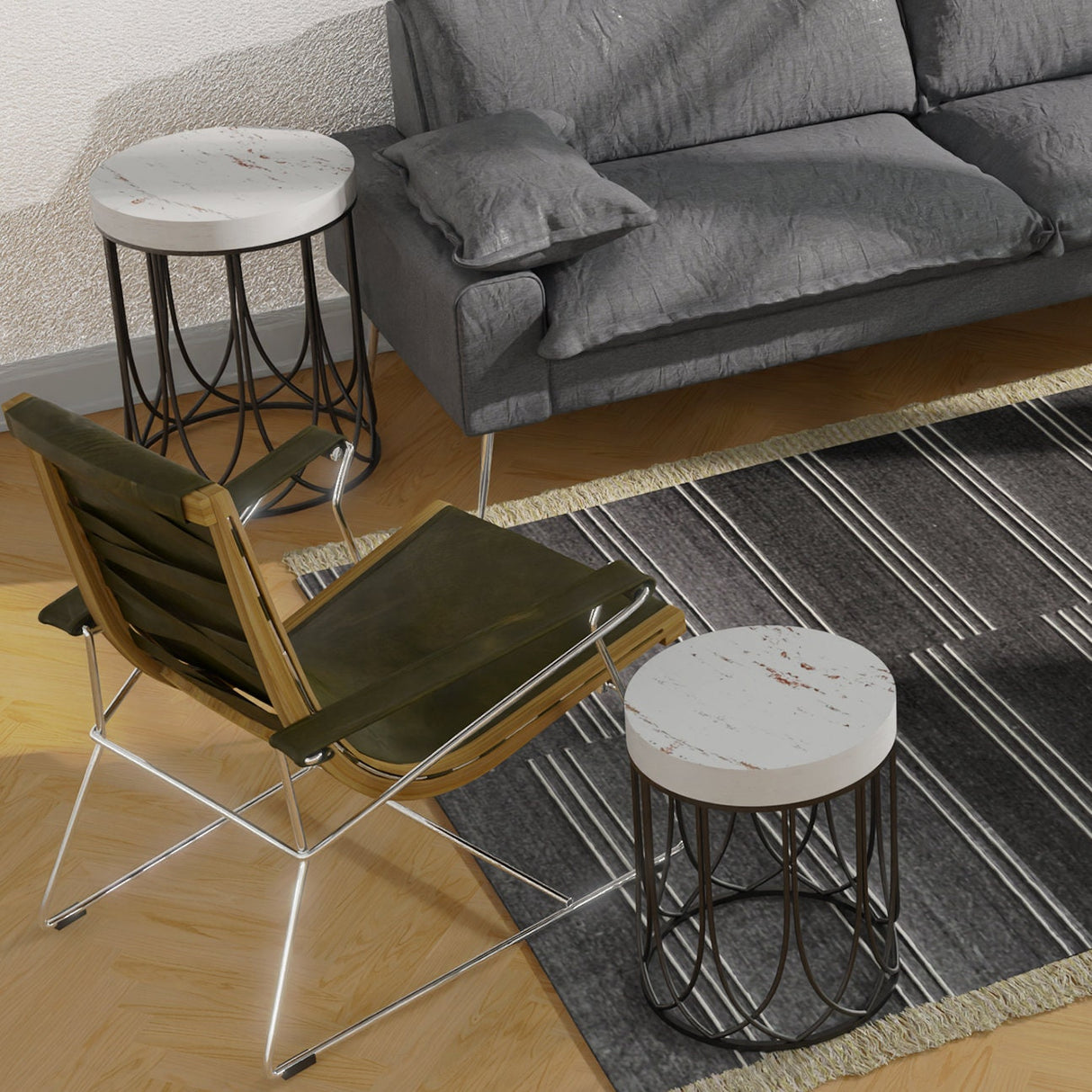 White Farmhouse Accent Table Set- 3 Piece Set