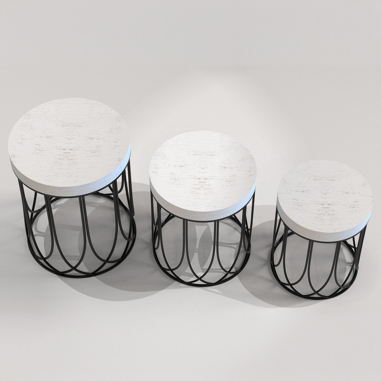 White Farmhouse Accent Table Set- 3 Piece Set