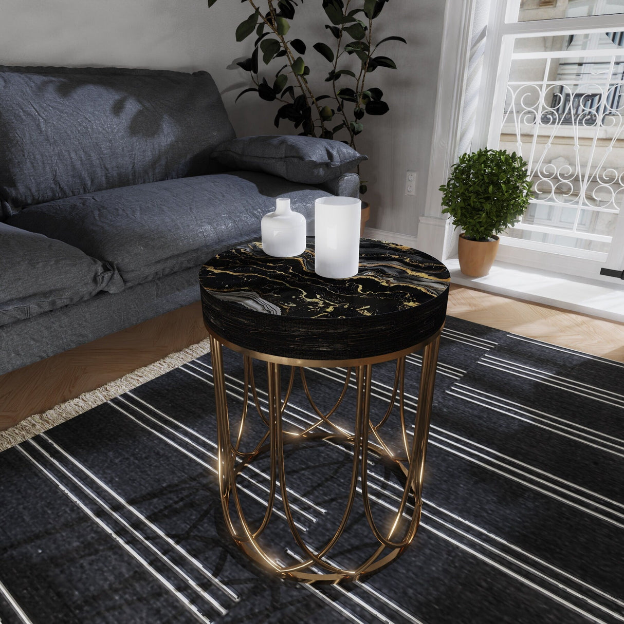 Black & Gold Marble Pattern Accent Table