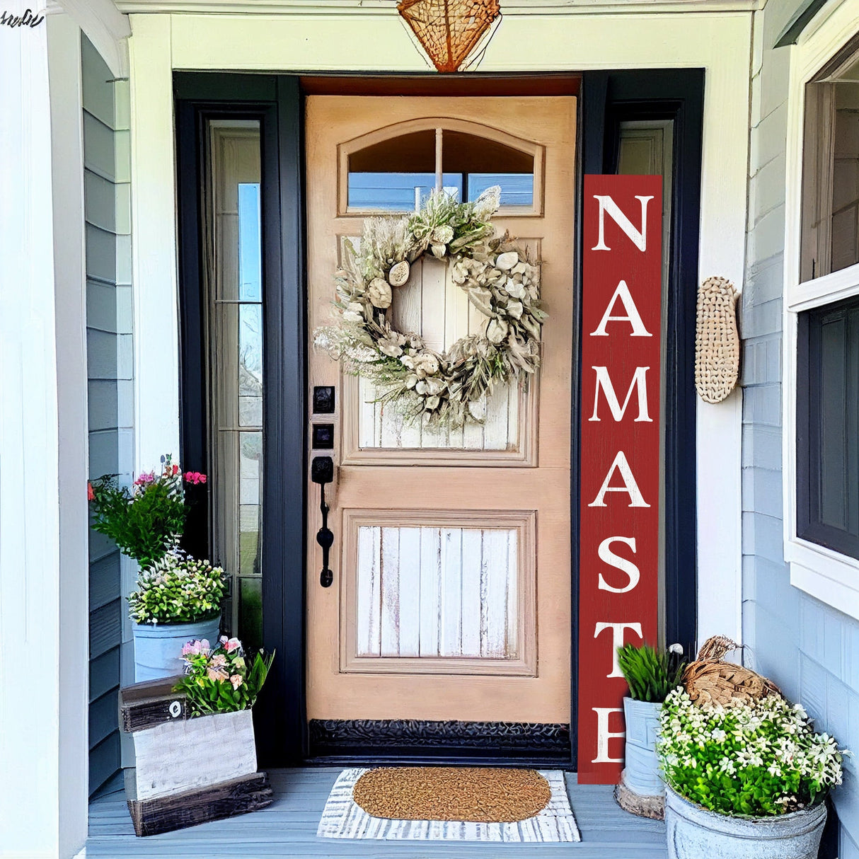 72in Red Outdoor Namaste Sign - UV Protected, Sealed, Foldable, Portable - Perfect for Front Door and Entryway Decor