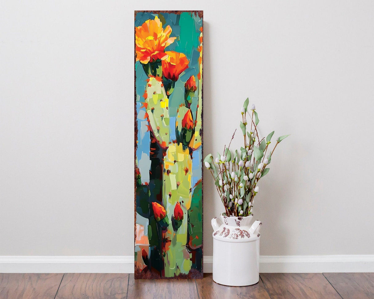 36in Summer Cactus Porch Sign - Oil Paint Style - Wooden Rustic Farmhouse Decor - Perfect for Door, Wall, Outdoor Entryway Decor