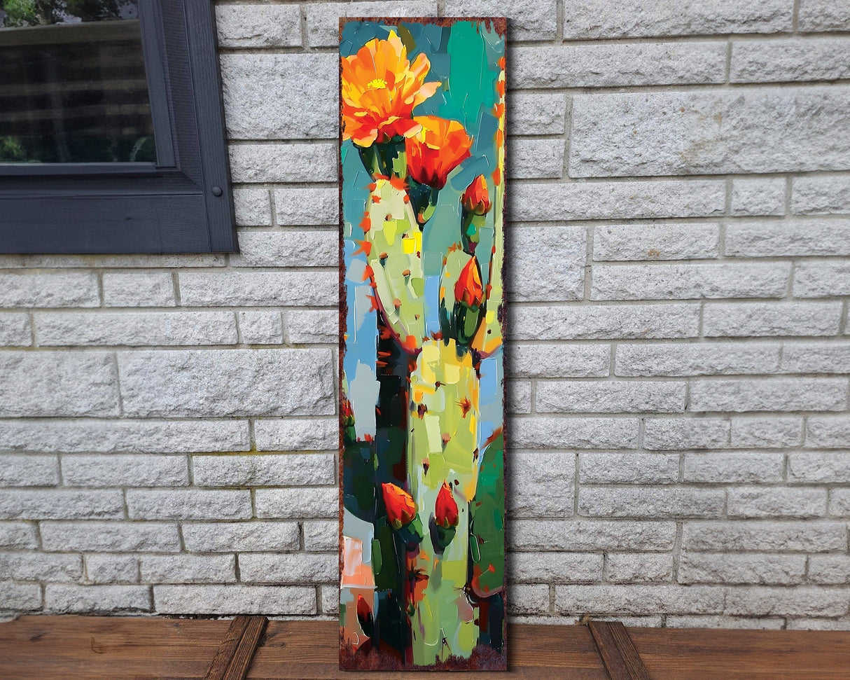 36in Summer Cactus Porch Sign - Oil Paint Style - Wooden Rustic Farmhouse Decor - Perfect for Door, Wall, Outdoor Entryway Decor