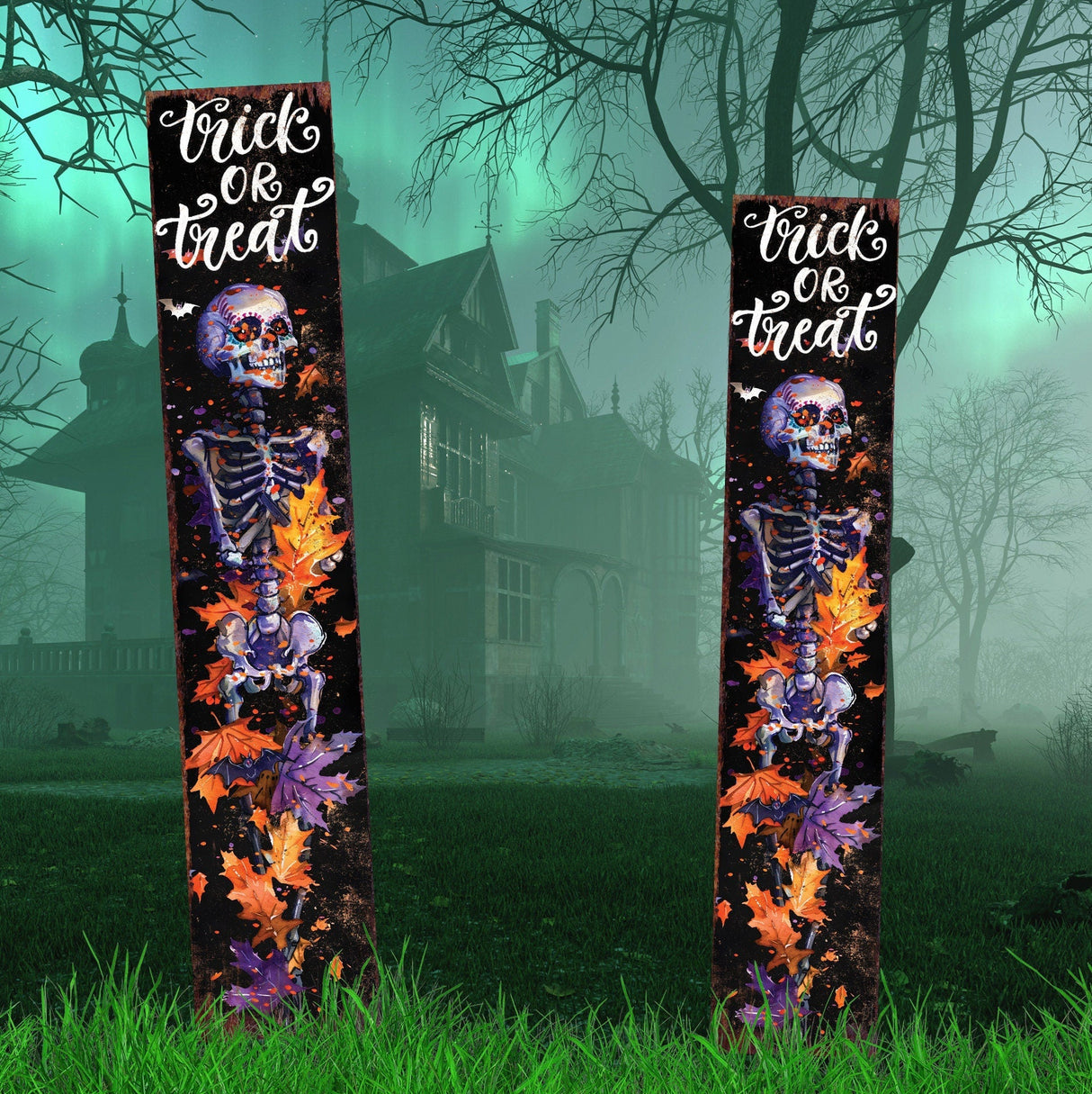 42-Inch Trick or Treat Watercolor Skeleton Garden Stake