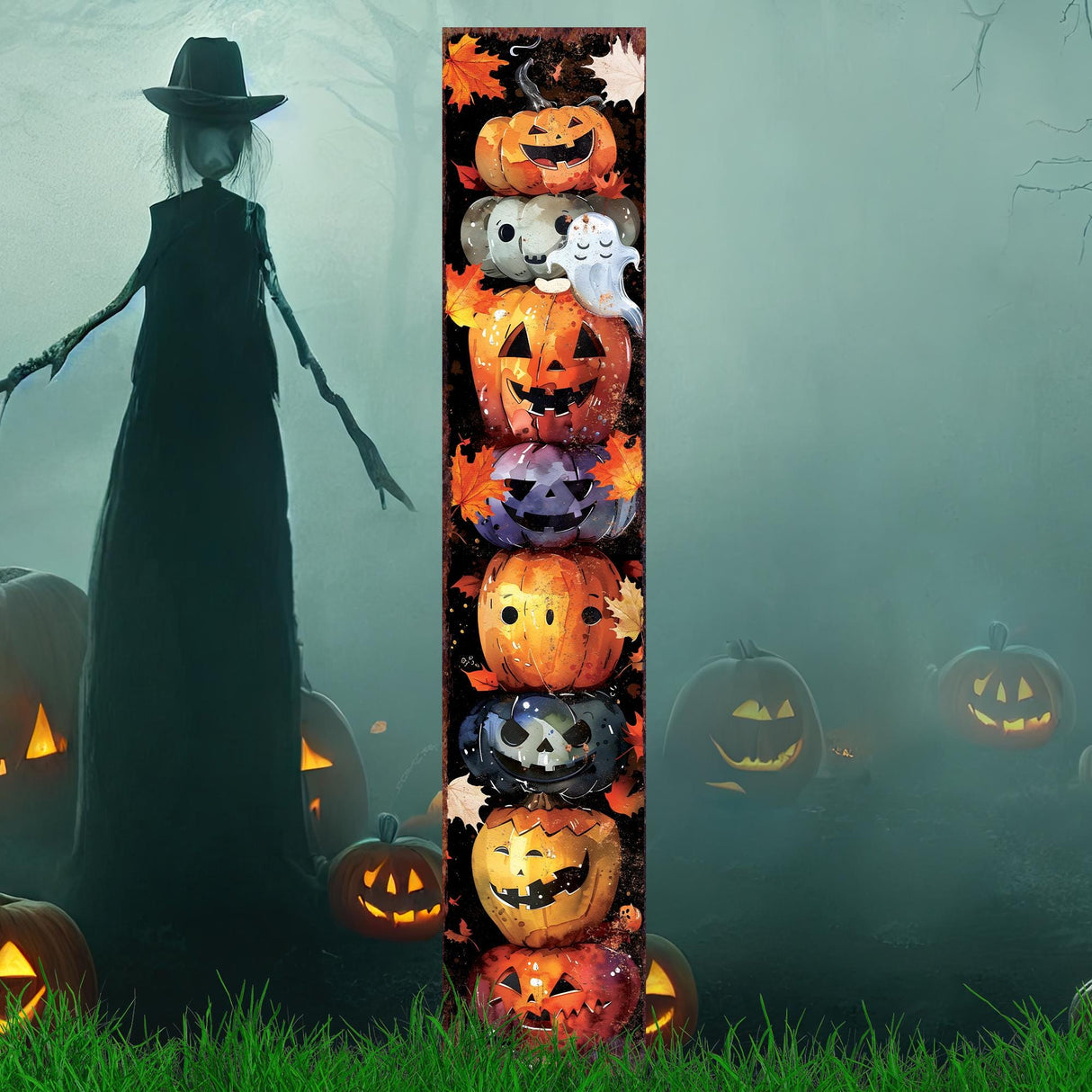 42-Inch Halloween Watercolor Jack-O’-Lantern Garden Stake