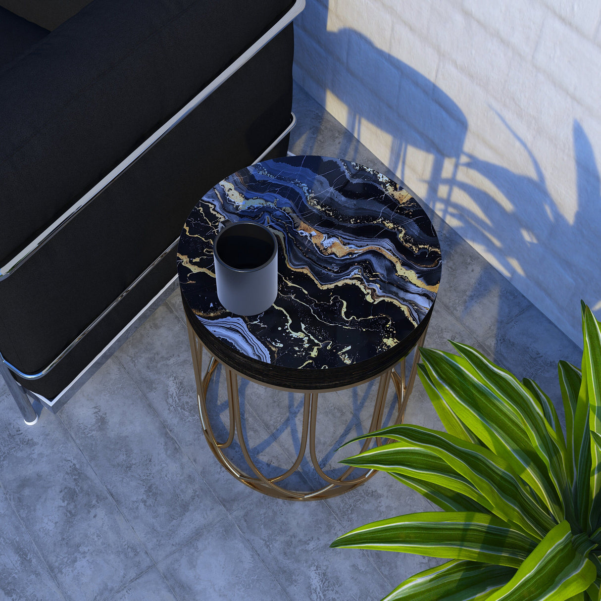 Black & Gold Marble Pattern Accent Table