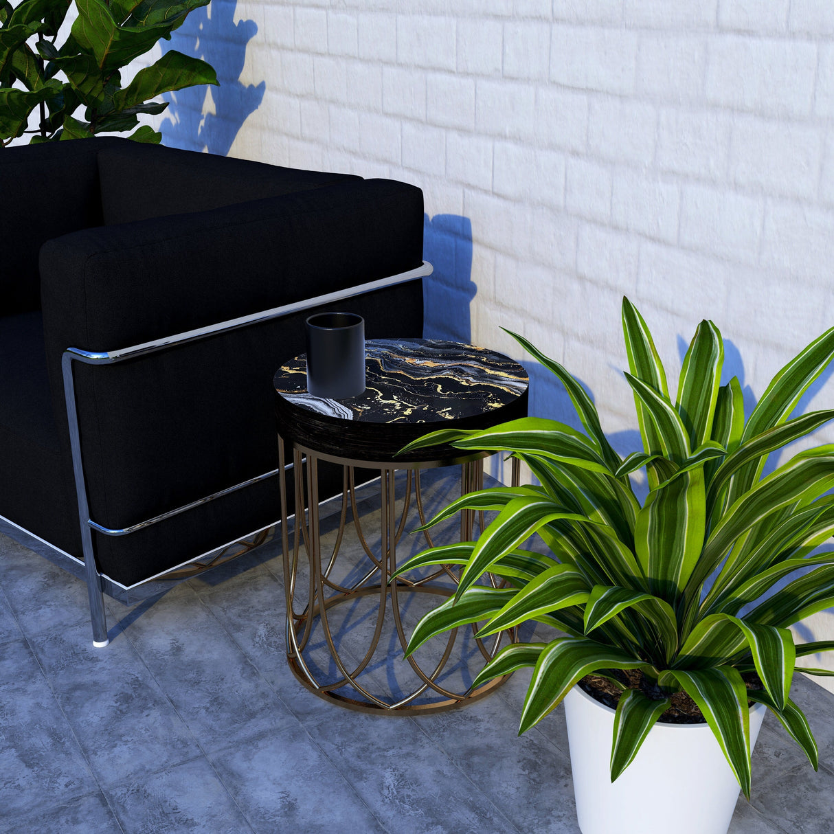 Black & Gold Marble Pattern Accent Table