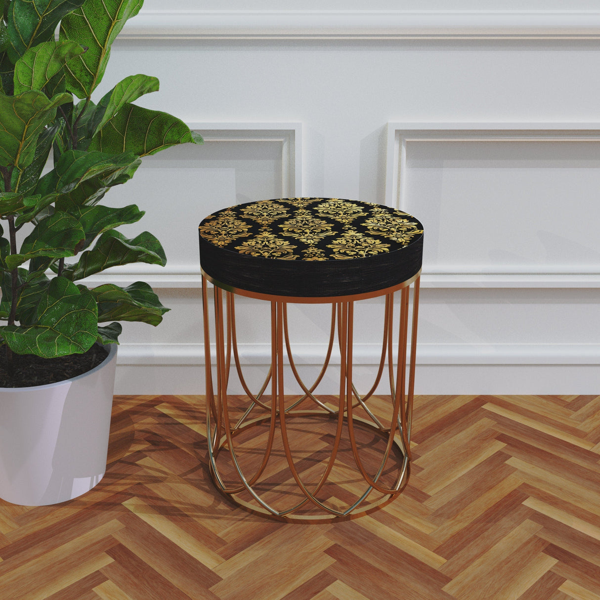 Black & Gold Victorian Pattern Accent Table