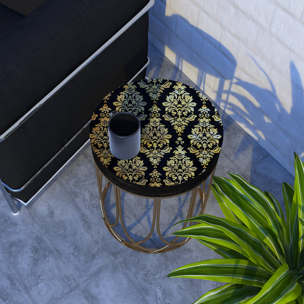 Black & Gold Victorian Pattern Accent Table