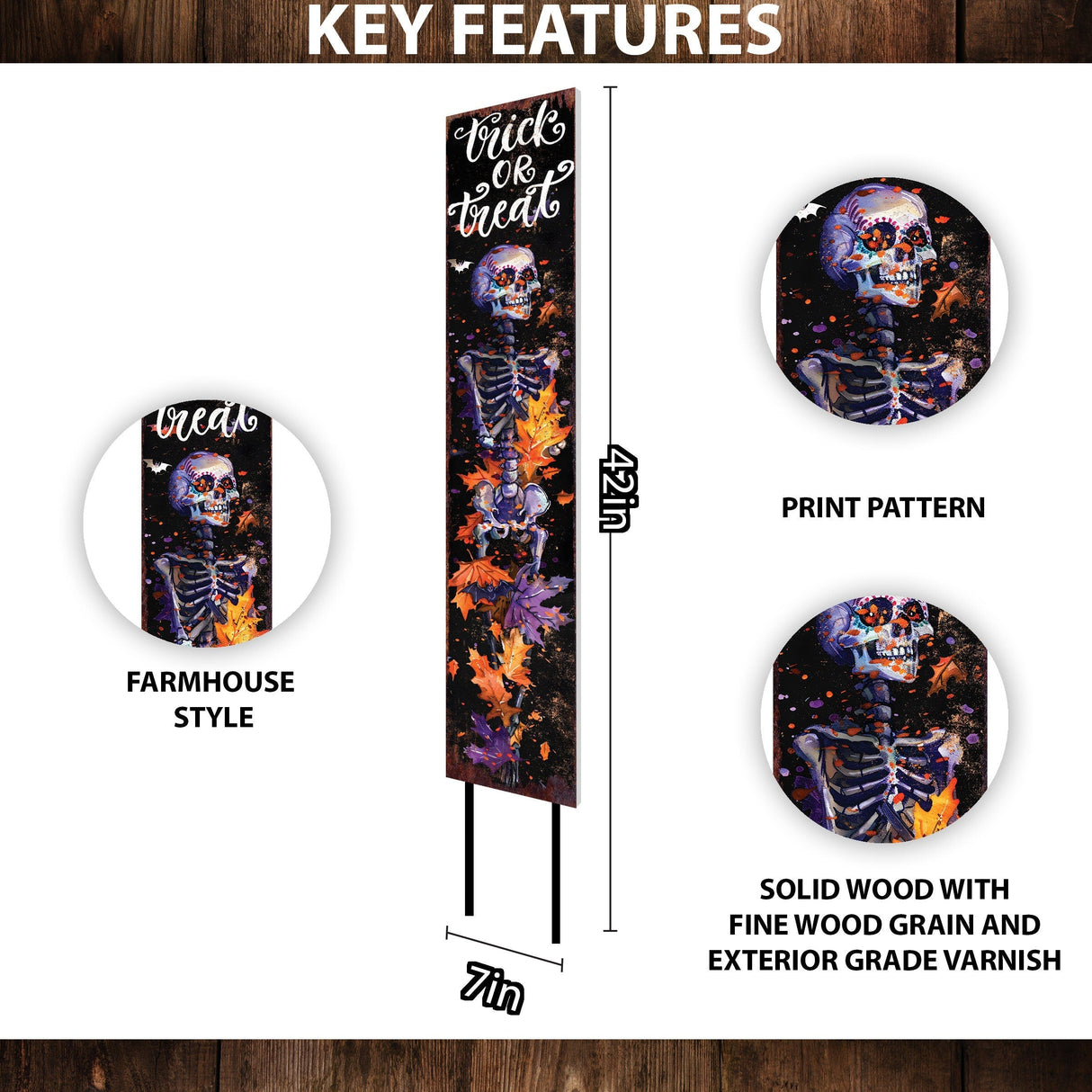 42-Inch Trick or Treat Watercolor Skeleton Garden Stake