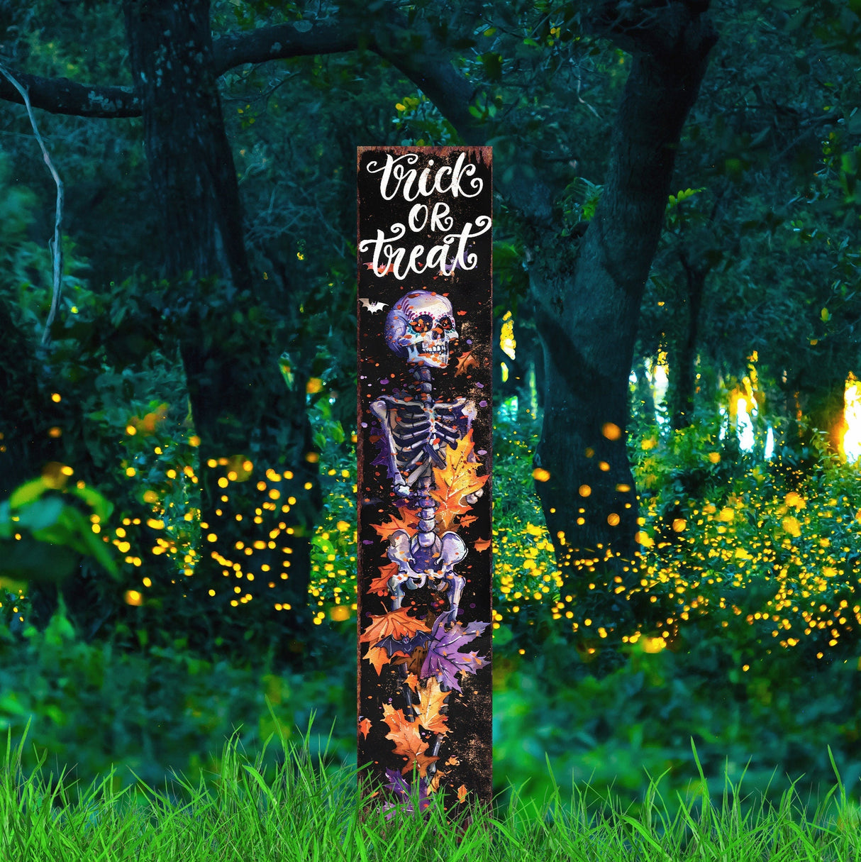 42-Inch Trick or Treat Watercolor Skeleton Garden Stake