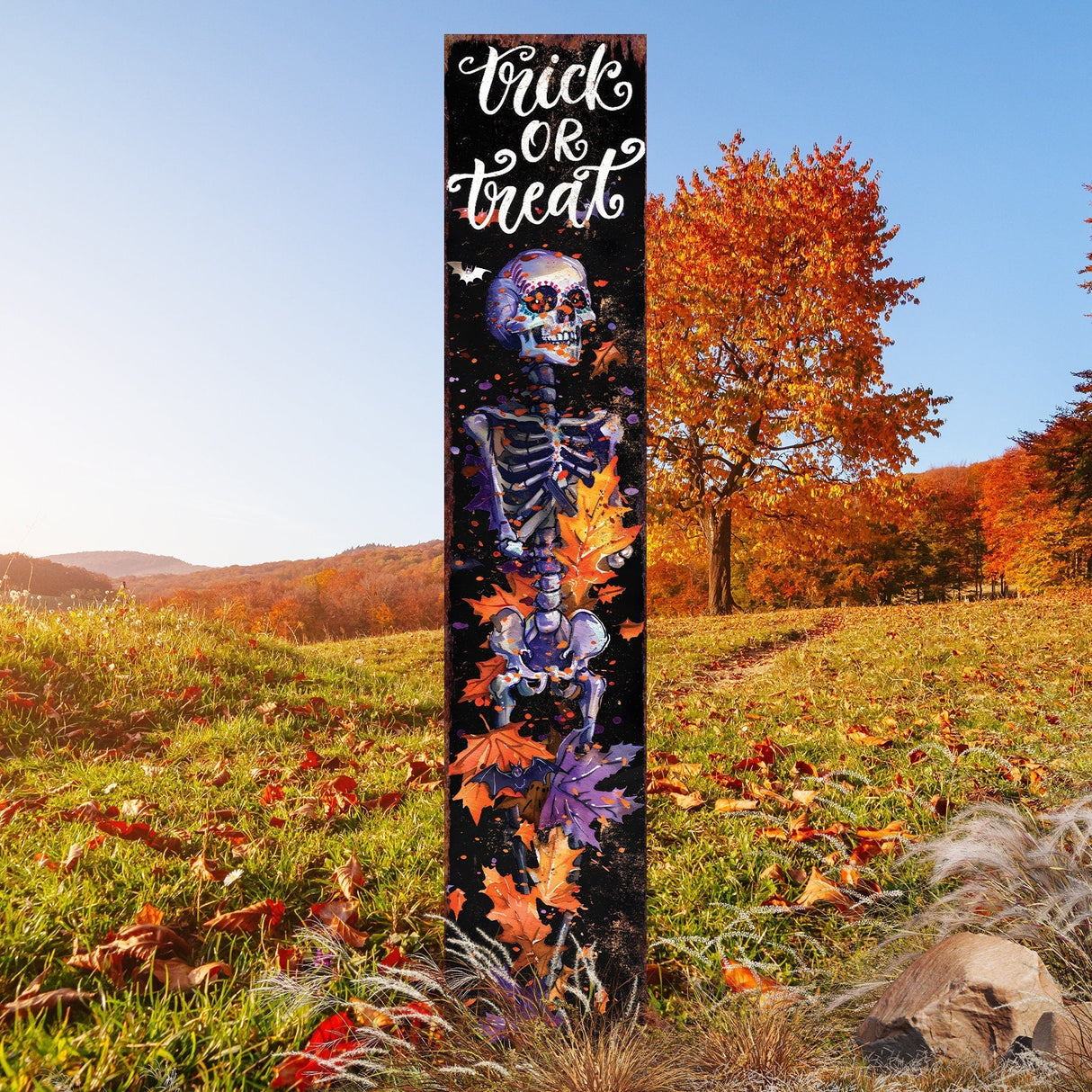 42-Inch Trick or Treat Watercolor Skeleton Garden Stake